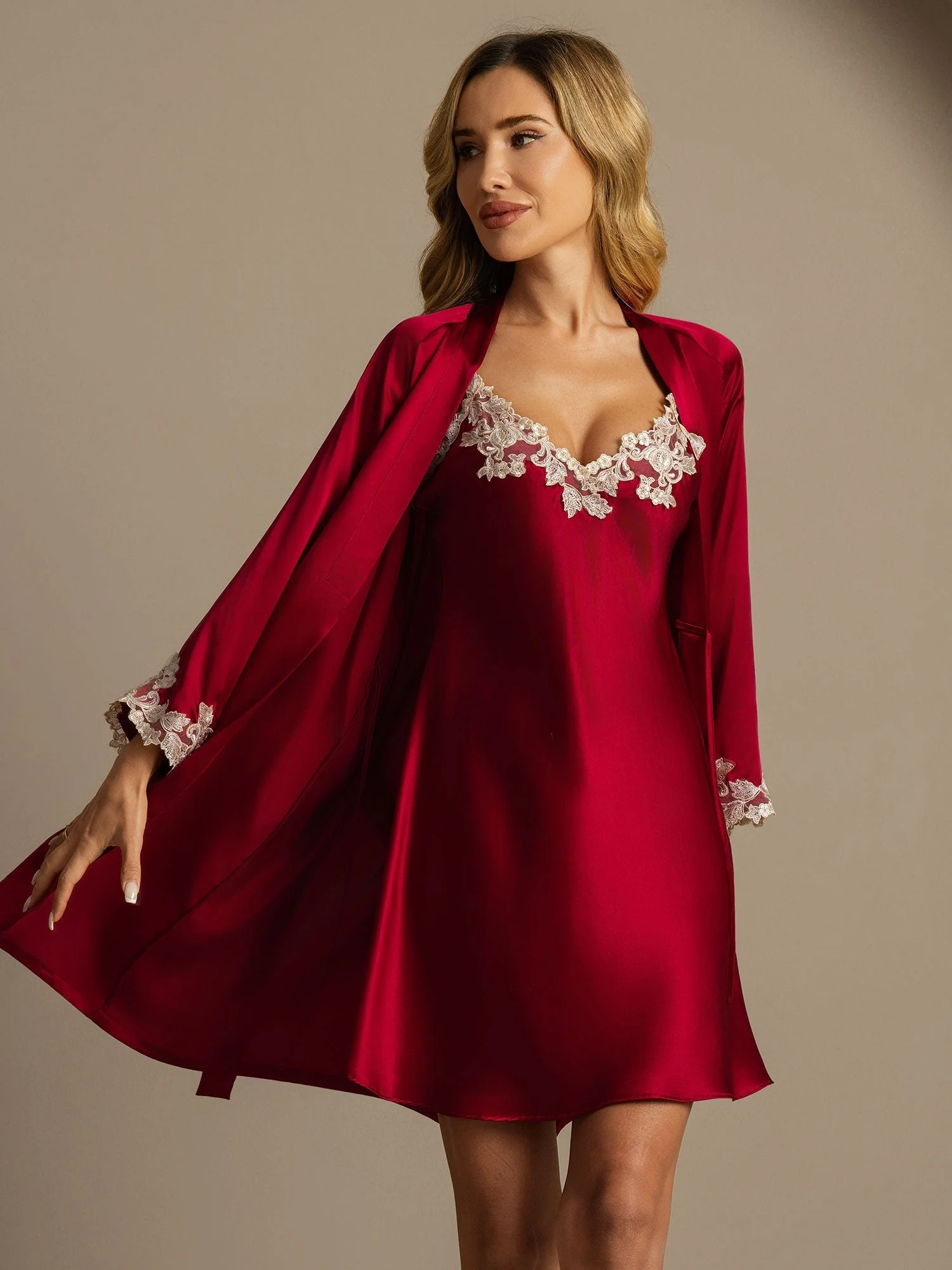 Elegant Pure Silk Nightdress&Dressing Gowns 2Pcs - Image 7