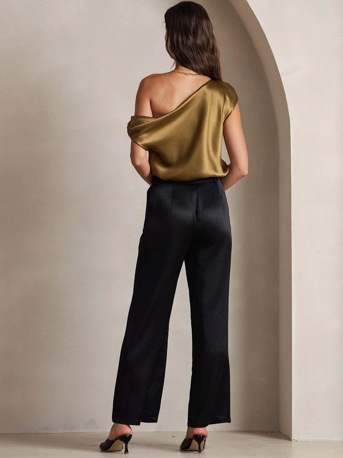 19Momme Silk High Waist Boot Cut Women's Pants - Image 10