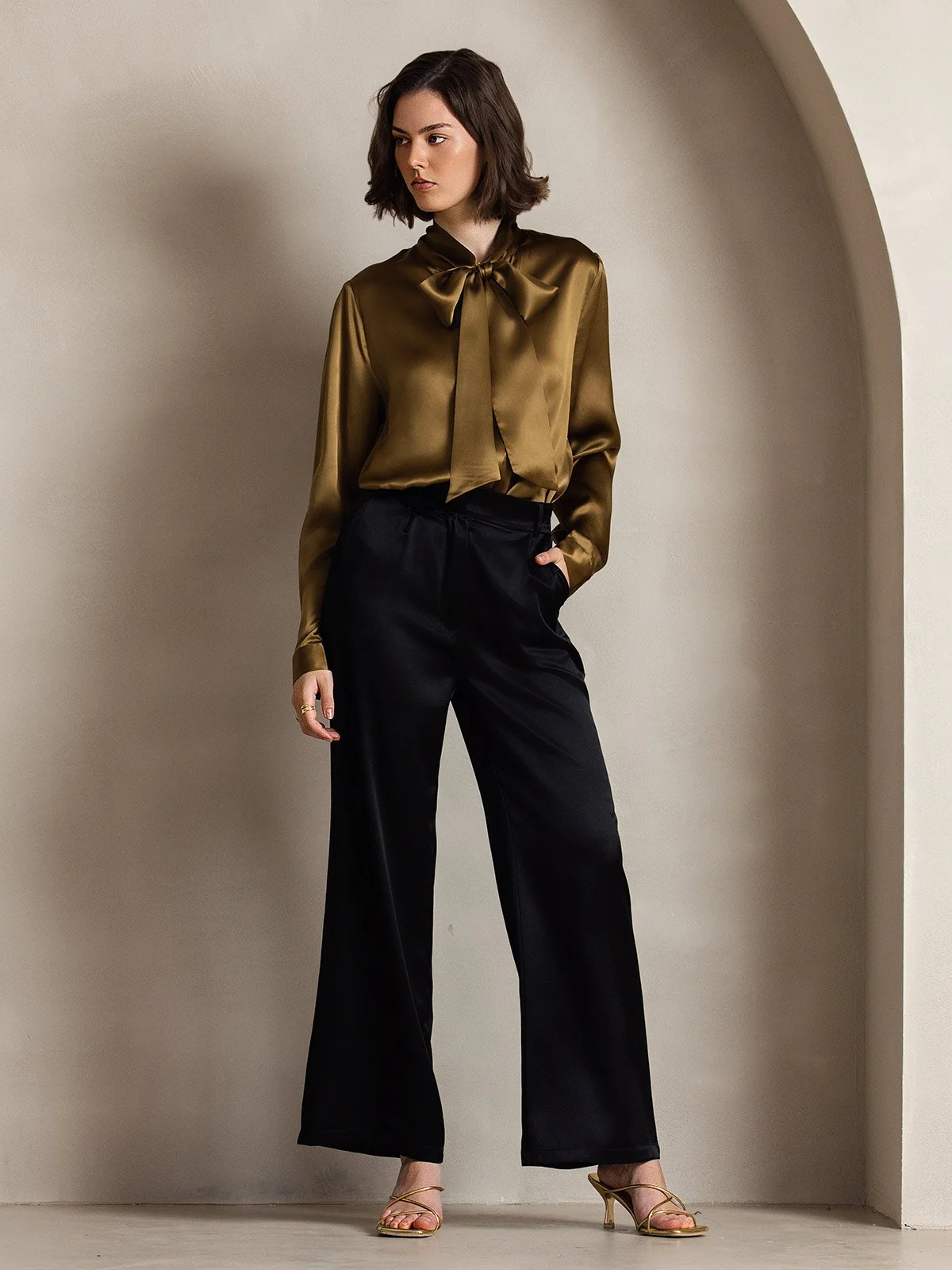 19Momme Silk High Waist Boot Cut Women's Pants - Image 14