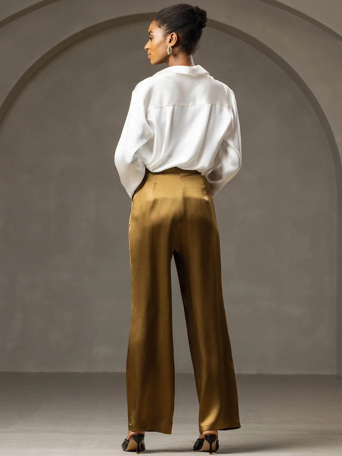 19Momme Silk High Waist Boot Cut Women's Pants - Image 2