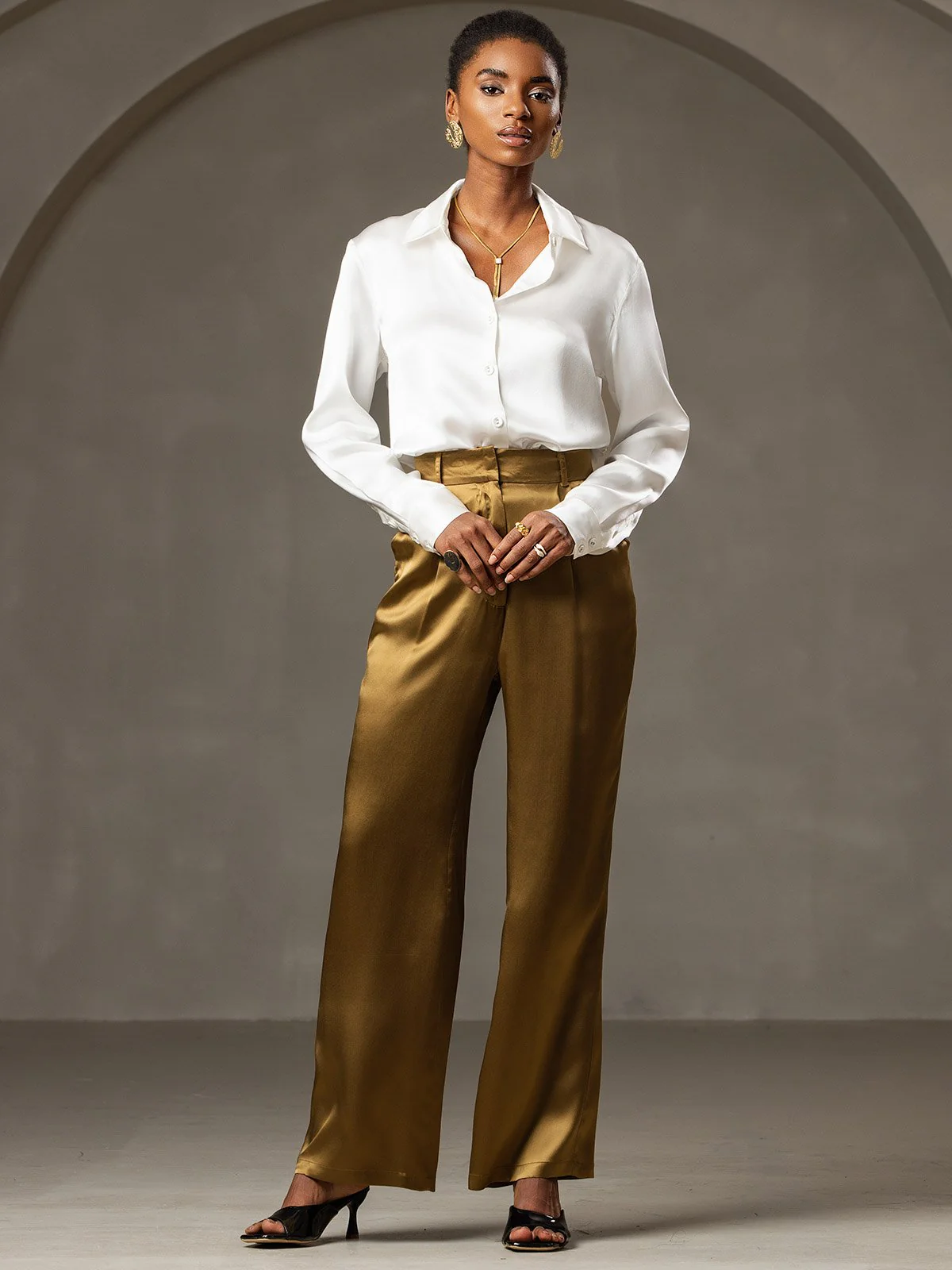 19Momme Silk High Waist Boot Cut Women's Pants - Image 3