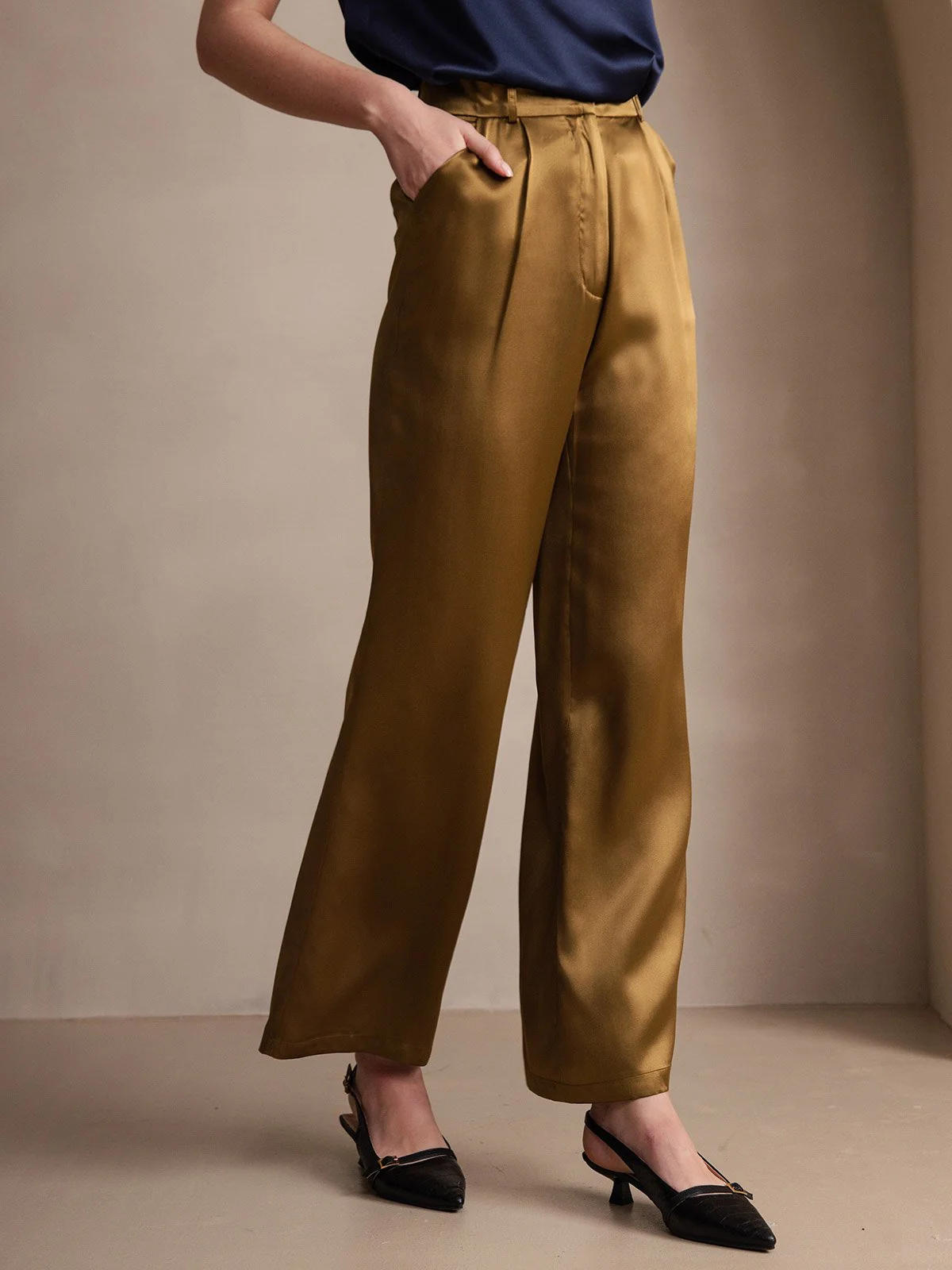 19Momme Silk High Waist Boot Cut Women's Pants - Image 6