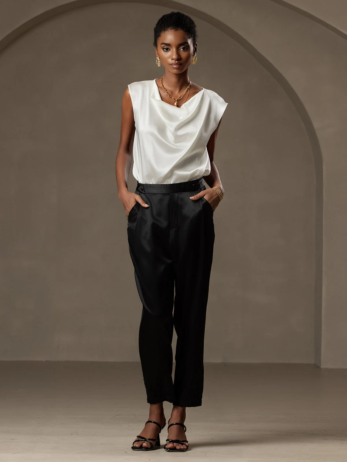 Women's 19Momme Silk High Waist Tapered Pants - Image 12