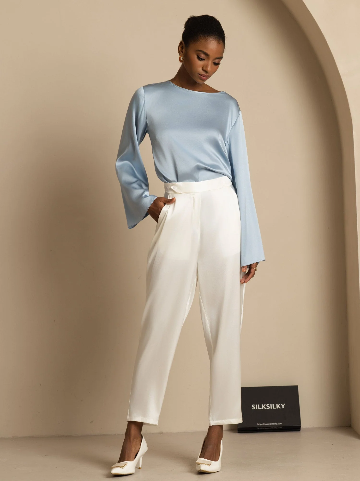 Women's 19Momme Silk High Waist Tapered Pants - Image 18