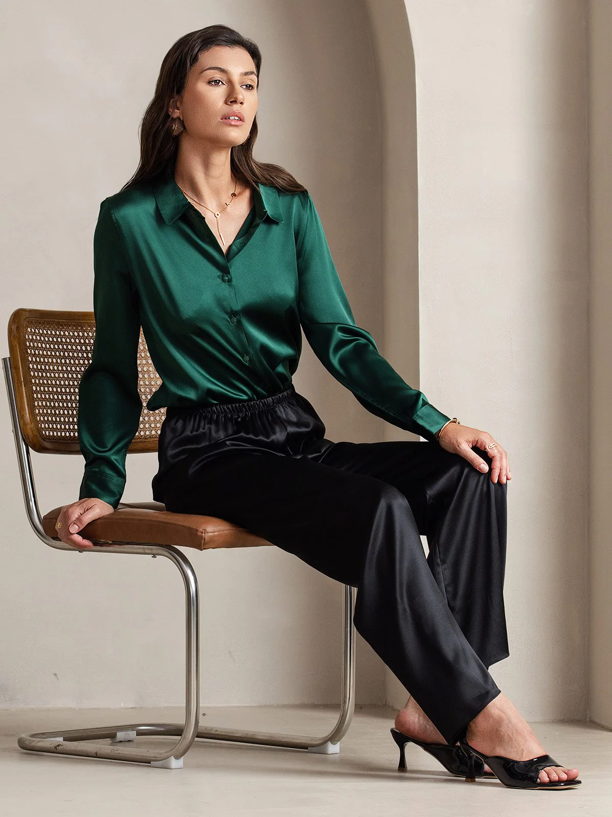 19Momme Silk Wide Leg Women's Pants with Elastic Waist Design - Image 14