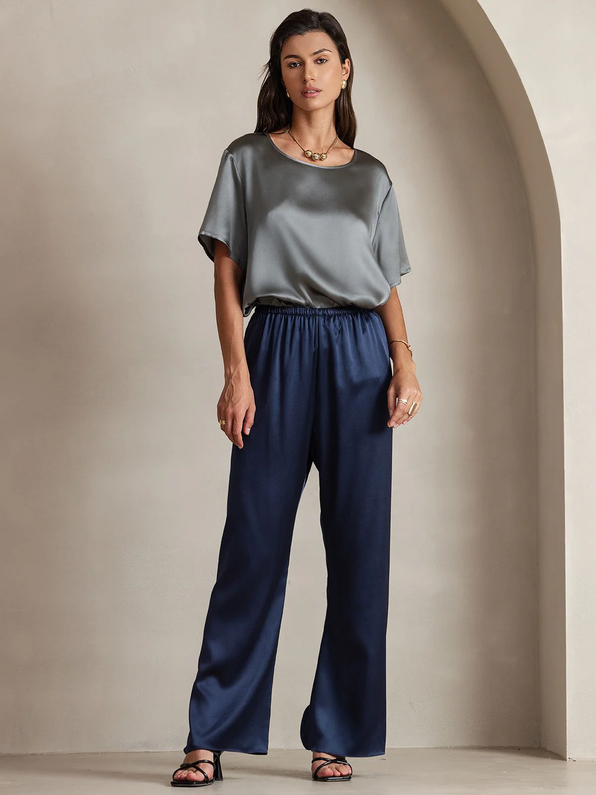 19Momme Silk Wide Leg Women's Pants with Elastic Waist Design - Image 17