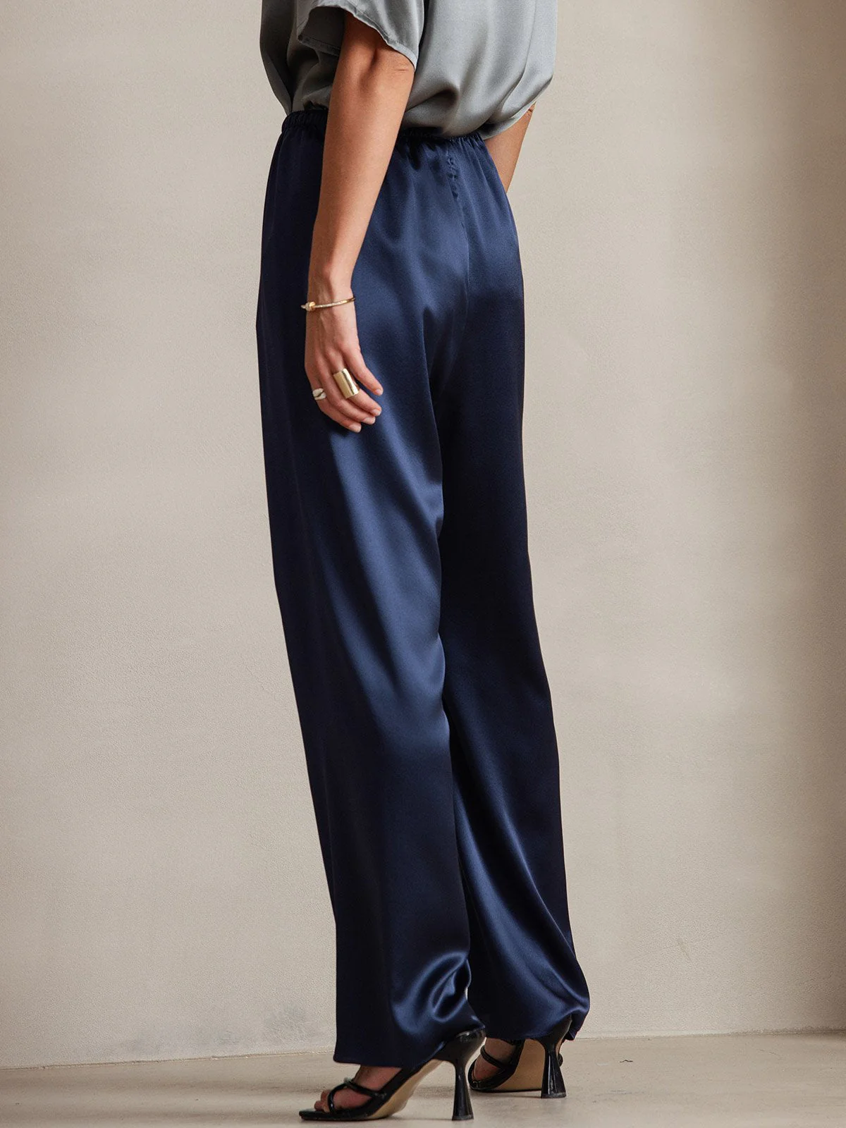 19Momme Silk Wide Leg Women's Pants with Elastic Waist Design - Image 18