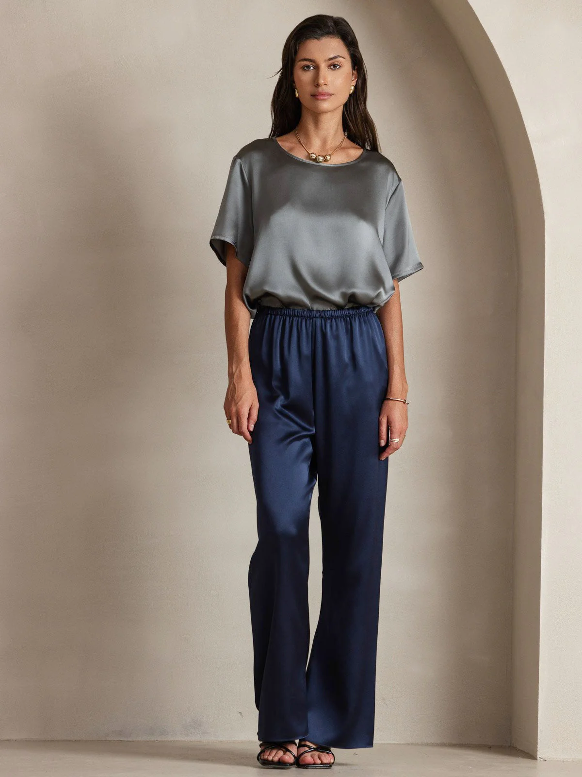 19Momme Silk Wide Leg Women's Pants with Elastic Waist Design - Image 21