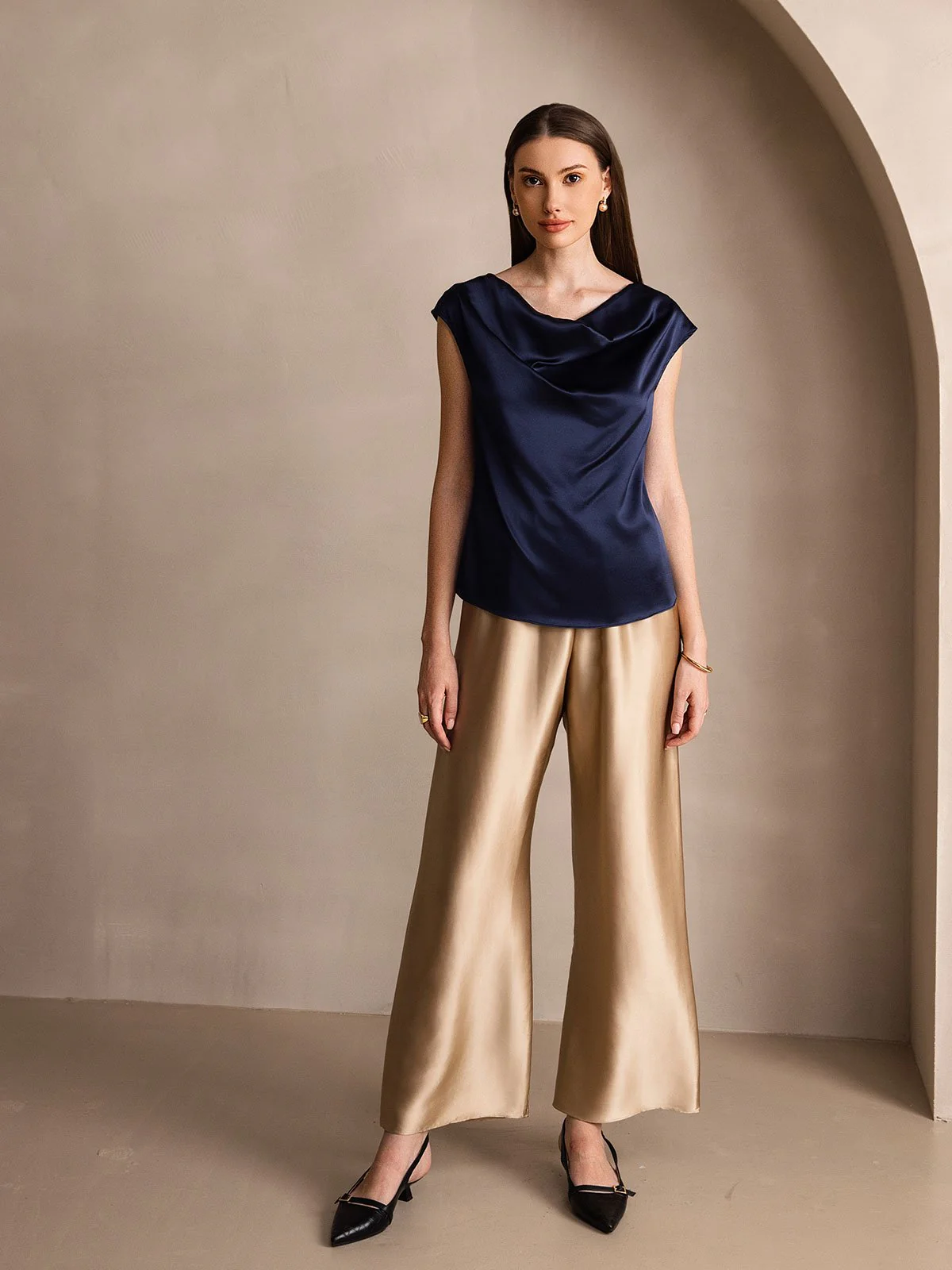 19Momme Silk Wide Leg Women's Pants with Elastic Waist Design - Image 8