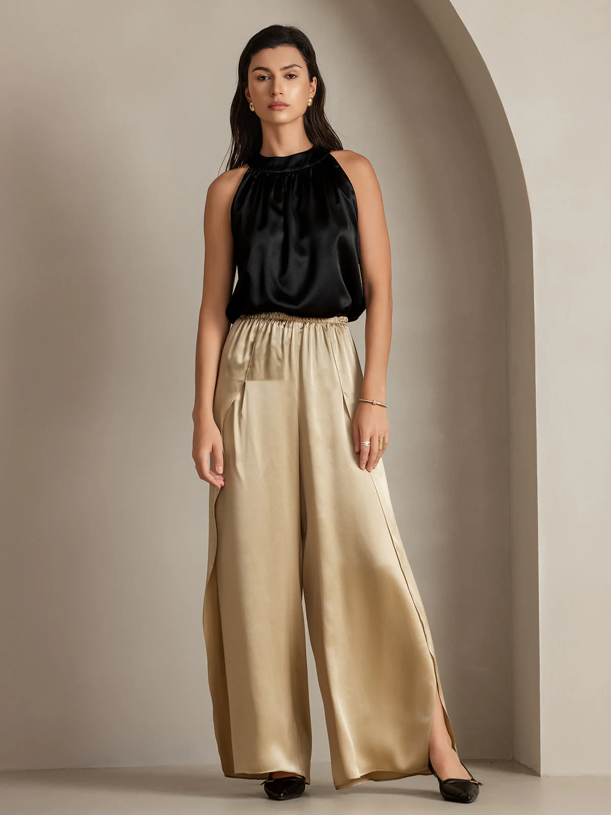 19Momme Silk Fashionable High-Slit Pants - Image 13