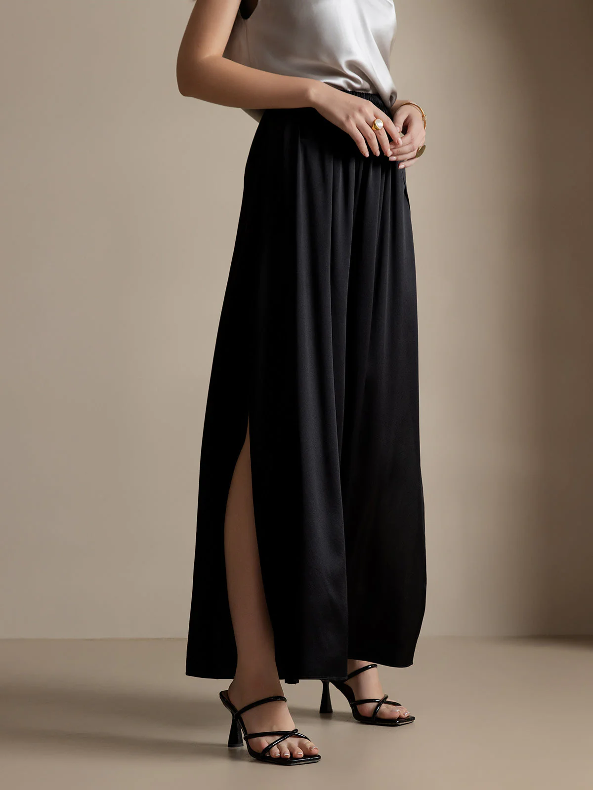 19Momme Silk Fashionable High-Slit Pants - Image 18