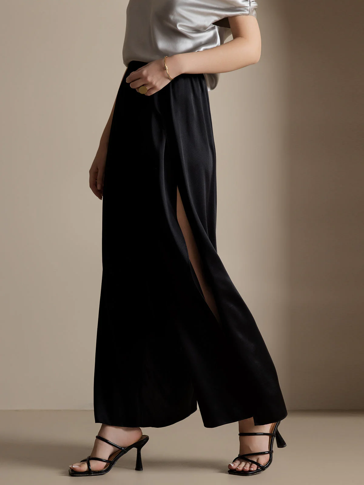 19Momme Silk Fashionable High-Slit Pants - Image 19