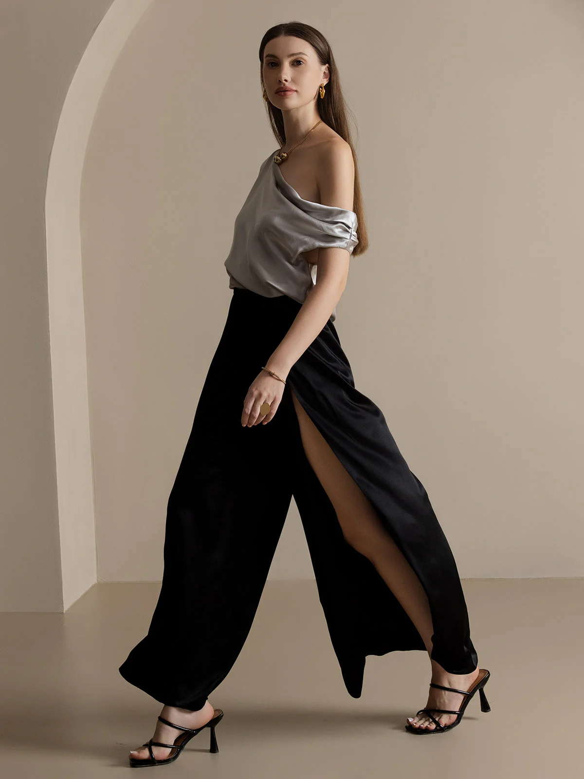 19Momme Silk Fashionable High-Slit Pants - Image 22