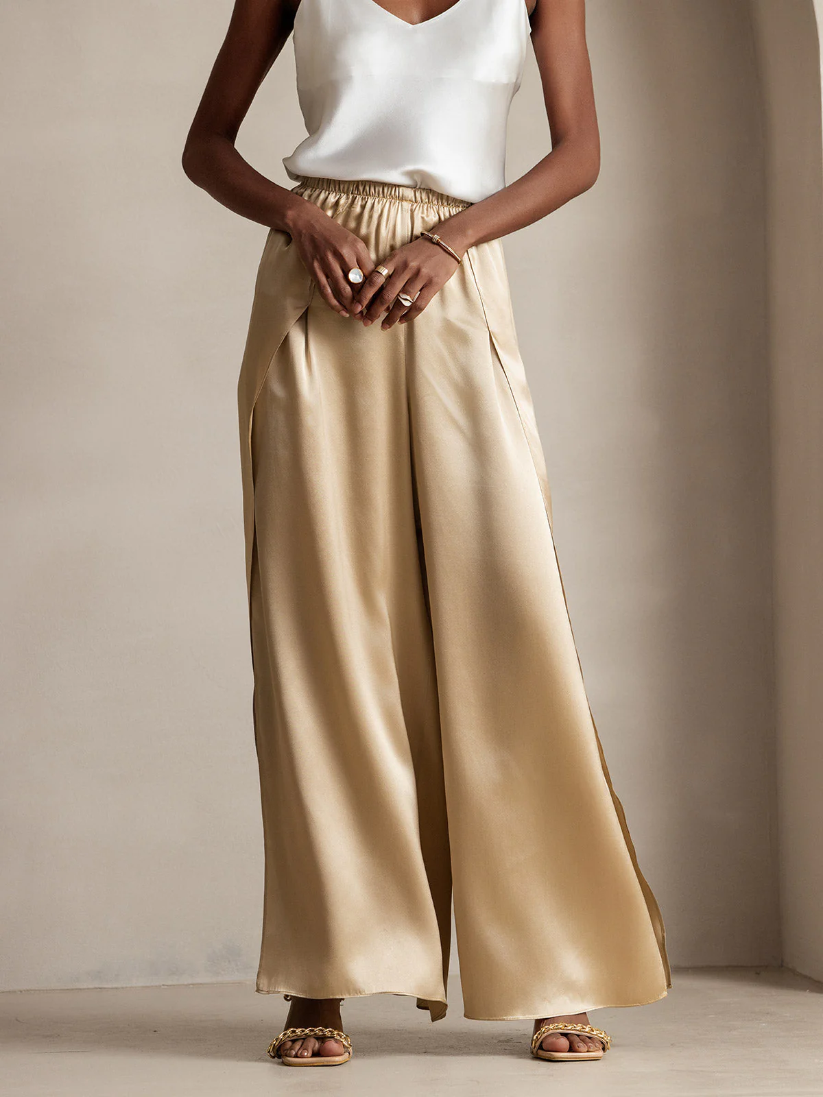 19Momme Silk Fashionable High-Slit Pants - Image 3