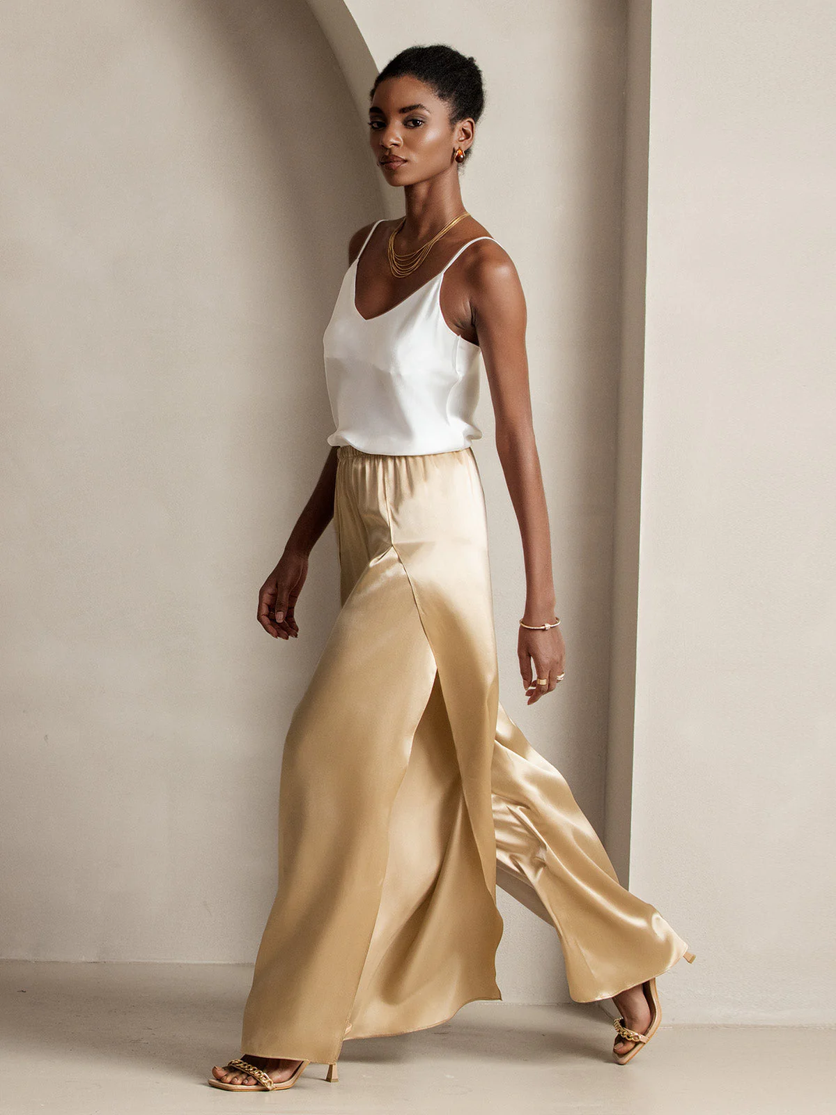 19Momme Silk Fashionable High-Slit Pants - Image 6