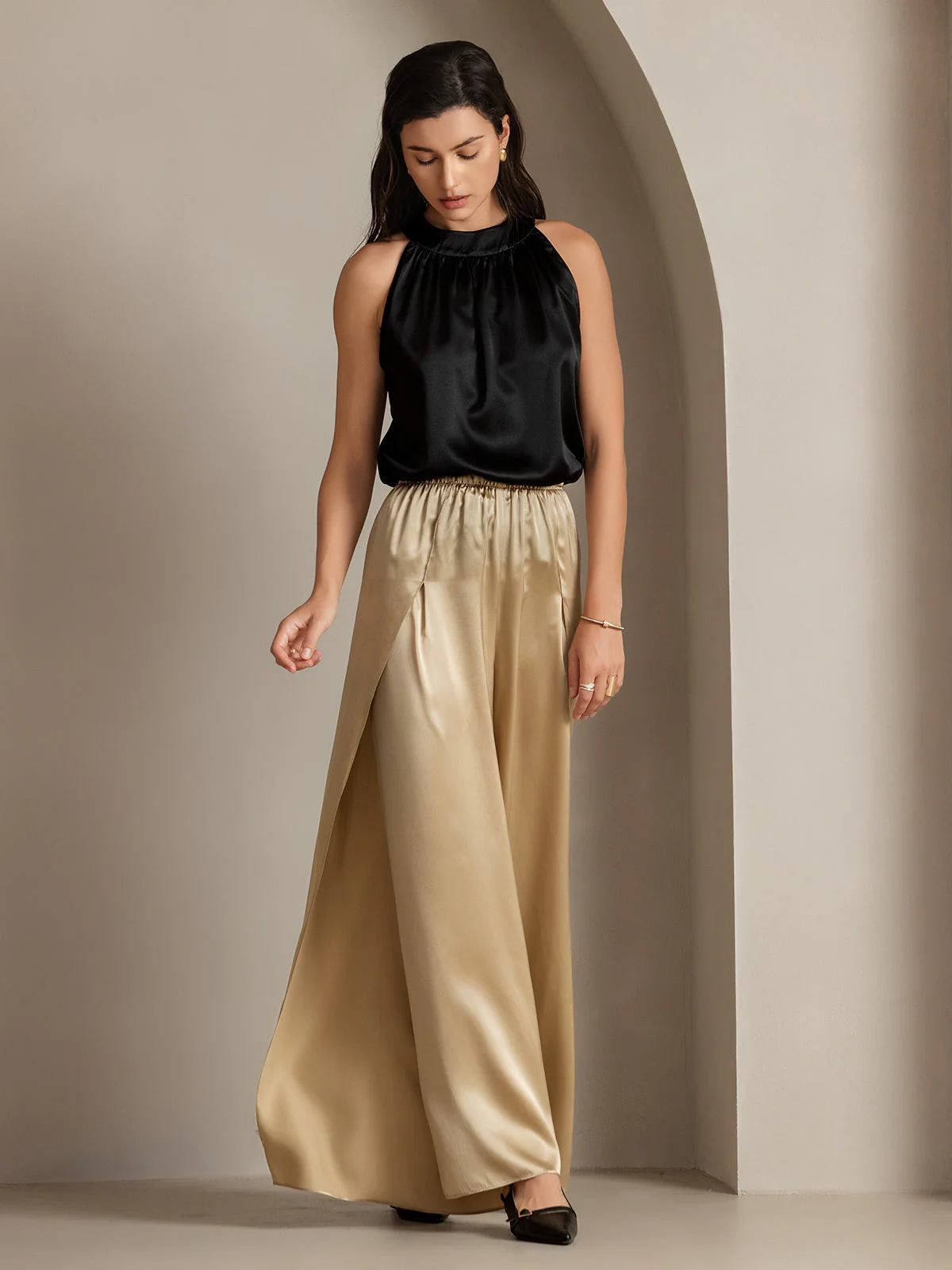 19Momme Silk Fashionable High-Slit Pants - Image 8