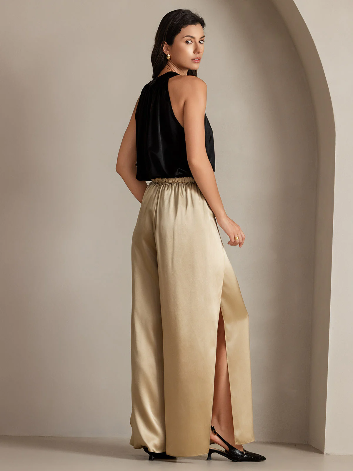 19Momme Silk Fashionable High-Slit Pants - Image 9