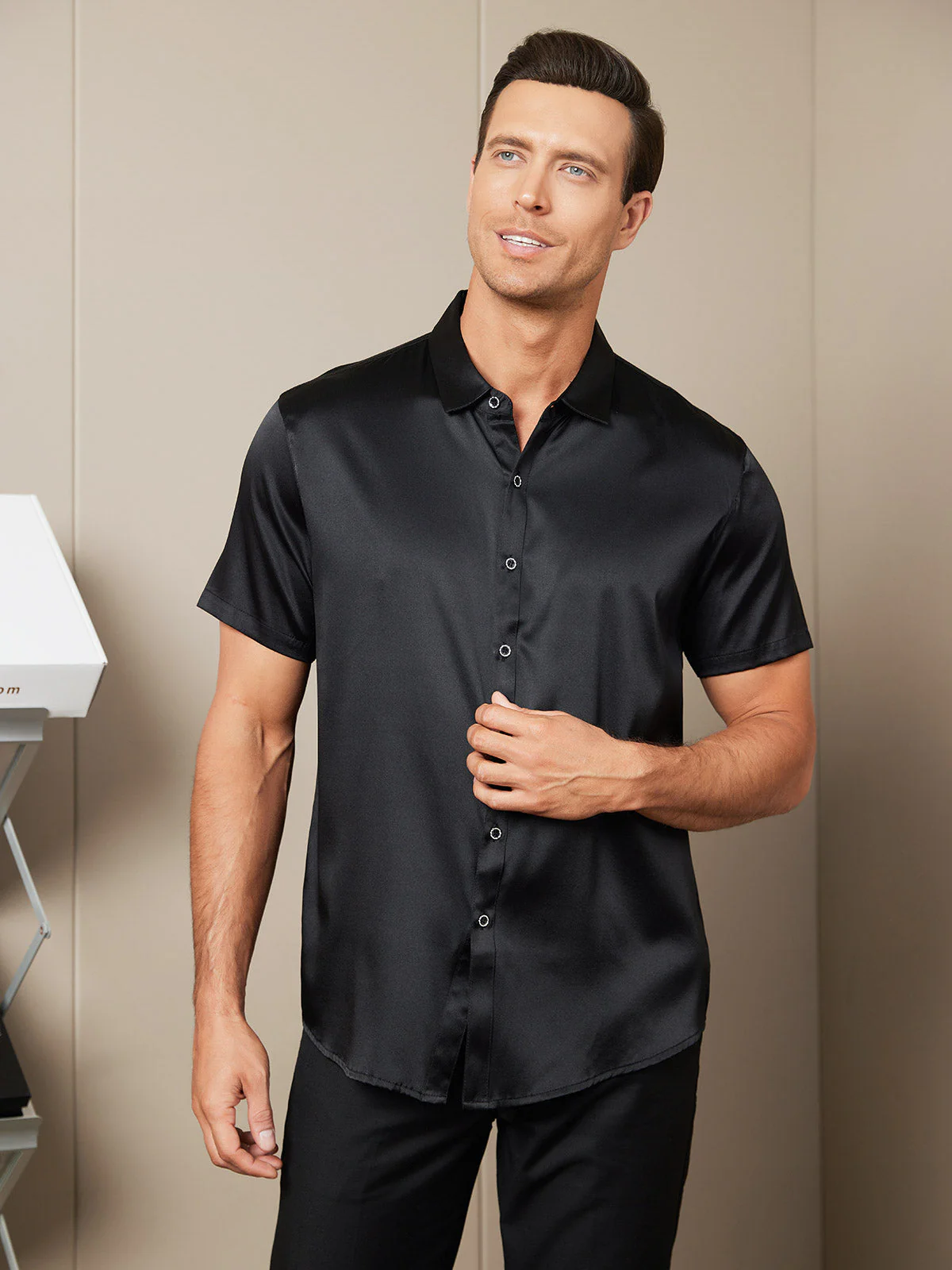 19Momme Mens Classic Short Sleeve Silk Shirt - Image 18