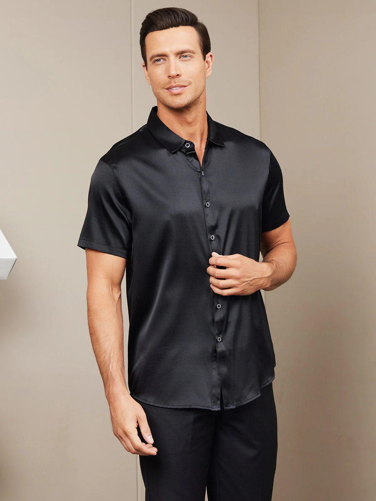 19Momme Mens Classic Short Sleeve Silk Shirt - Image 19