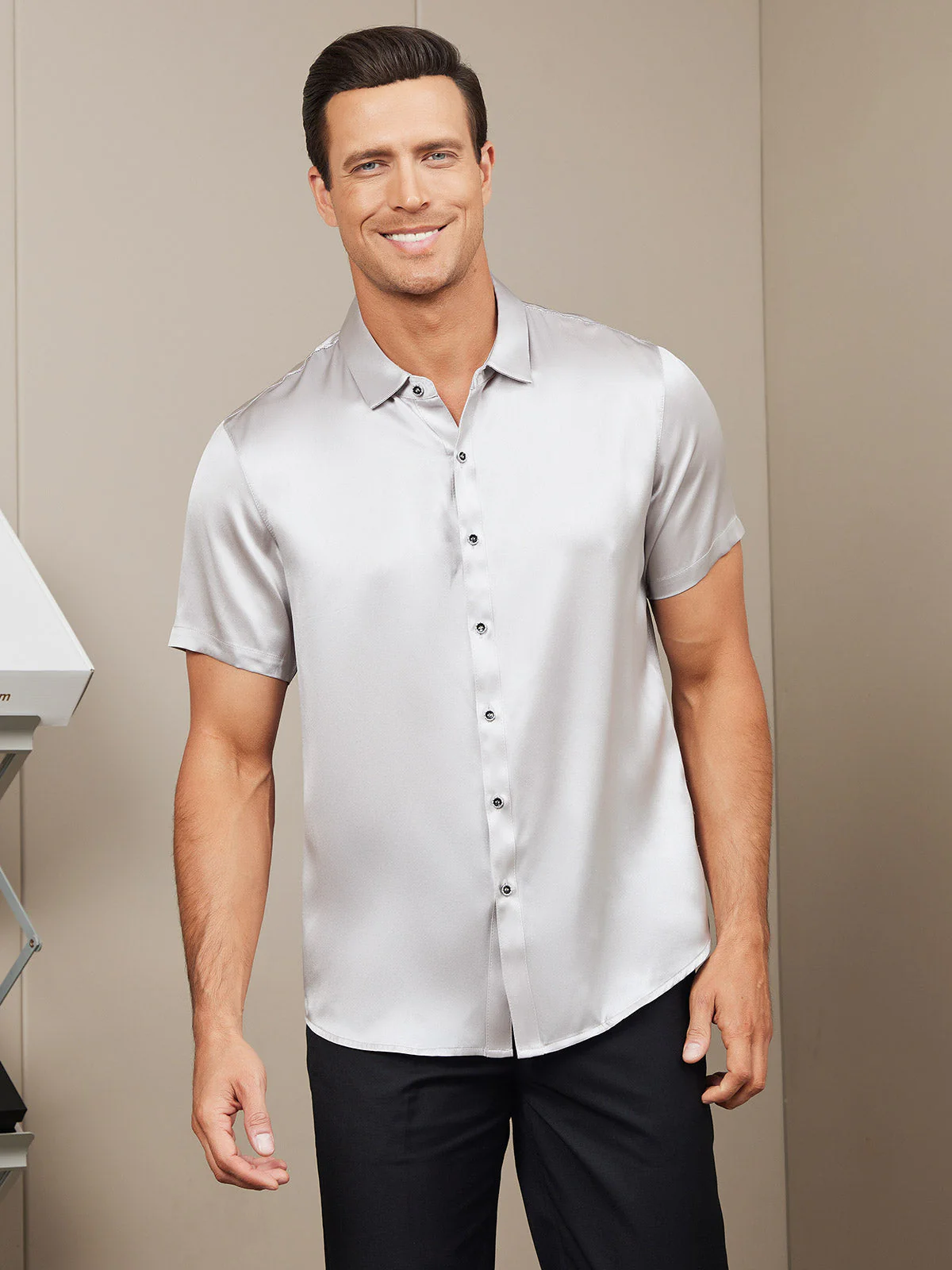 19Momme Mens Classic Short Sleeve Silk Shirt - Image 26