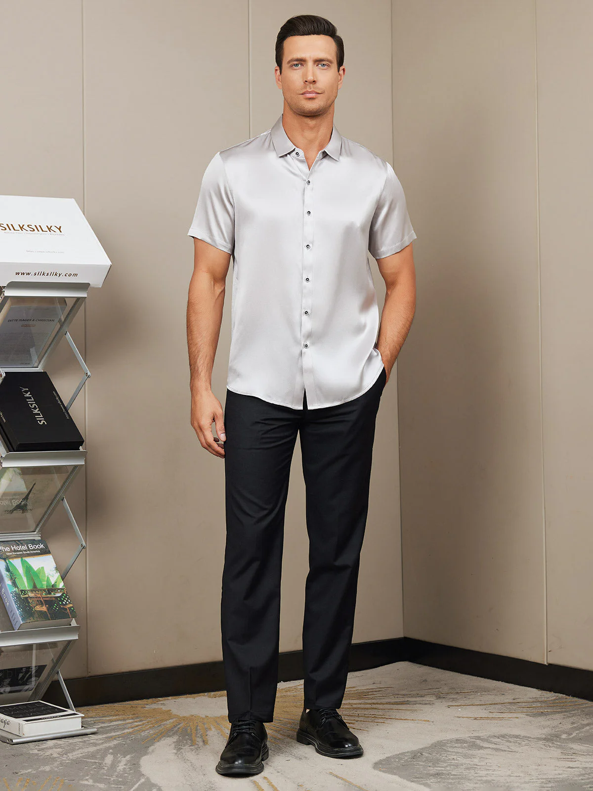 19Momme Mens Classic Short Sleeve Silk Shirt - Image 29