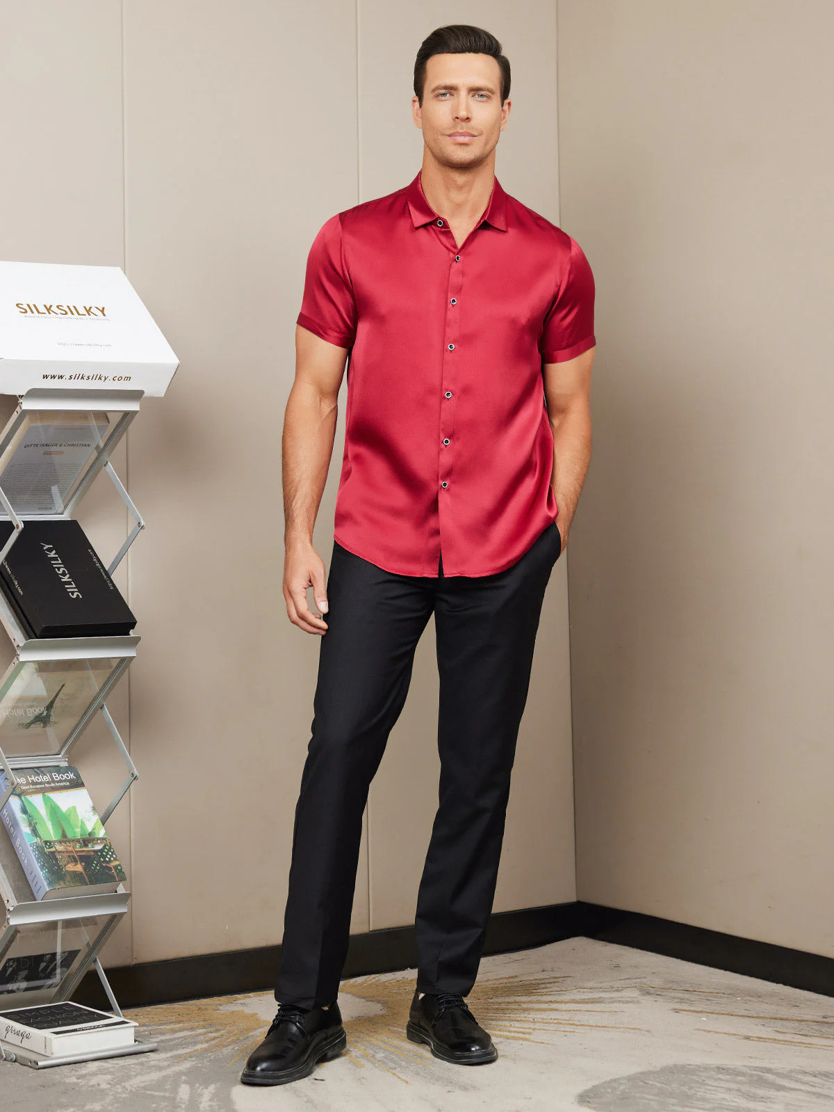 19Momme Mens Classic Short Sleeve Silk Shirt - Image 7