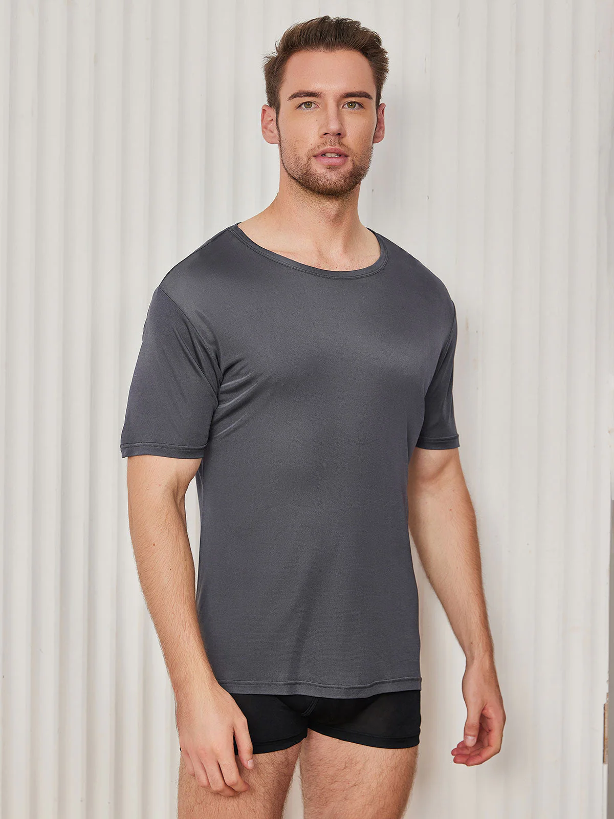 Mens Crew Neck Pure Silk T Shirt - Image 20
