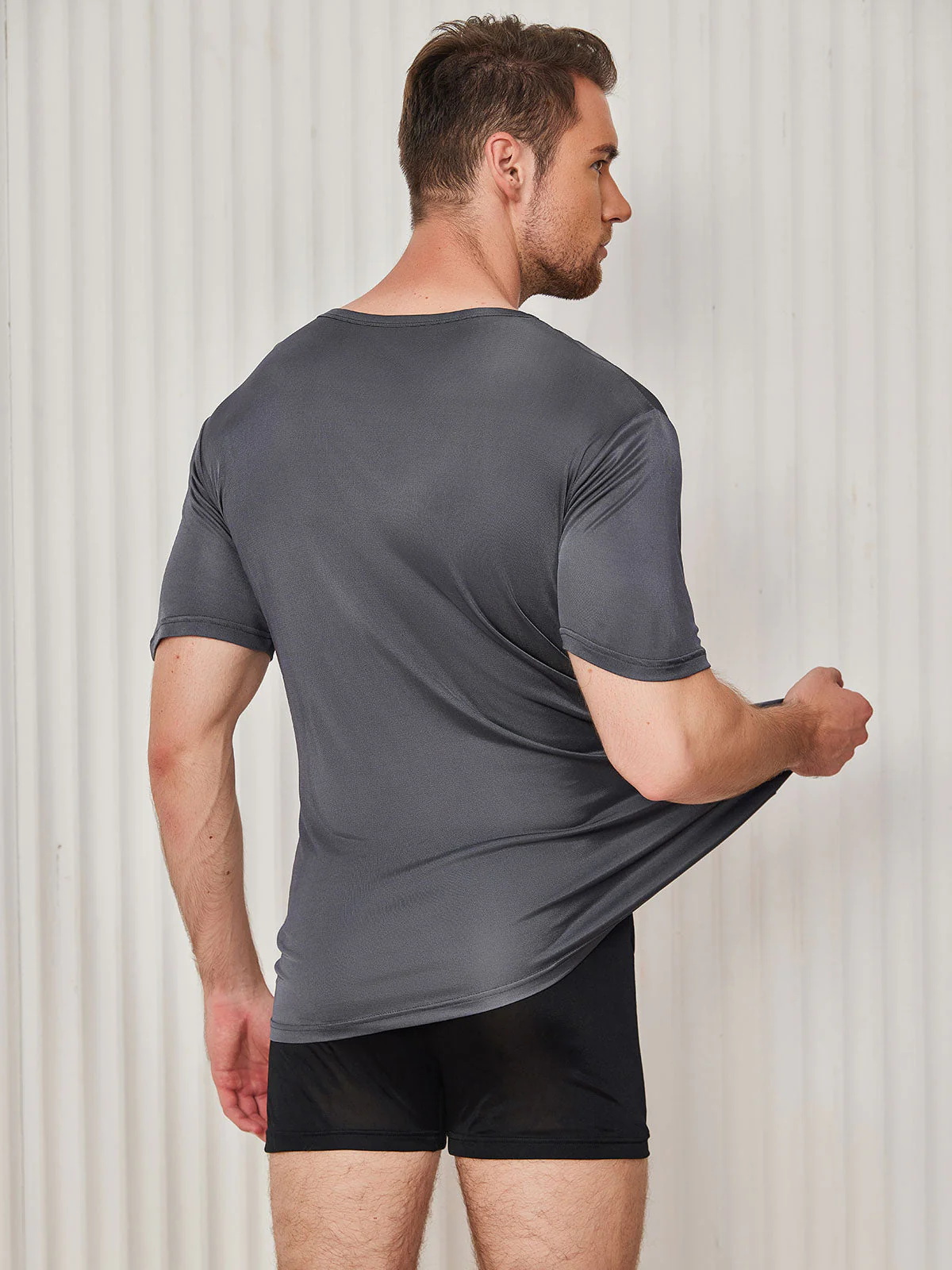 Mens Crew Neck Pure Silk T Shirt - Image 21
