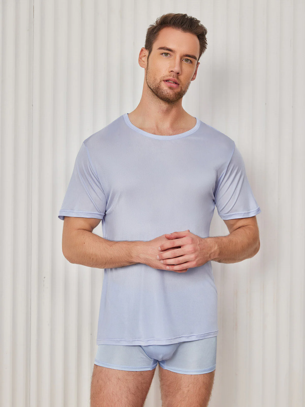 Mens Crew Neck Pure Silk T Shirt - Image 25