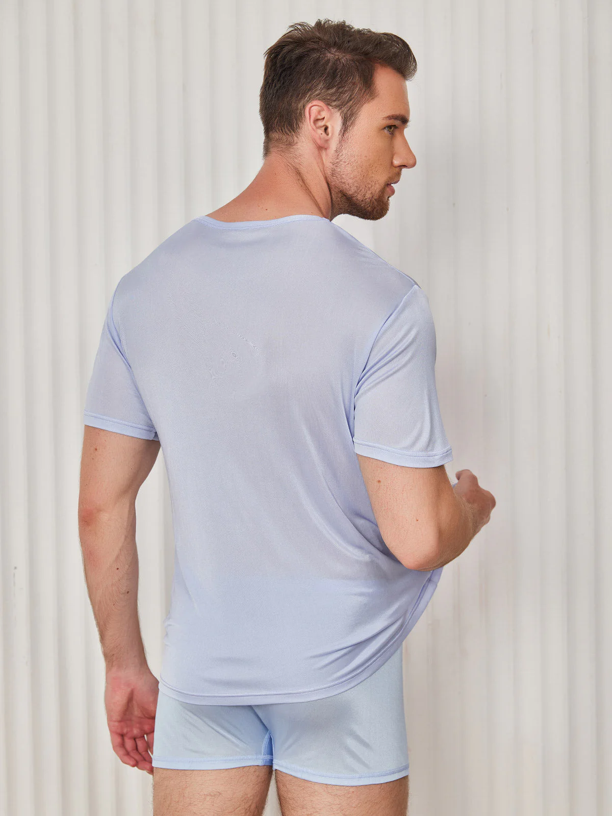 Mens Crew Neck Pure Silk T Shirt - Image 26