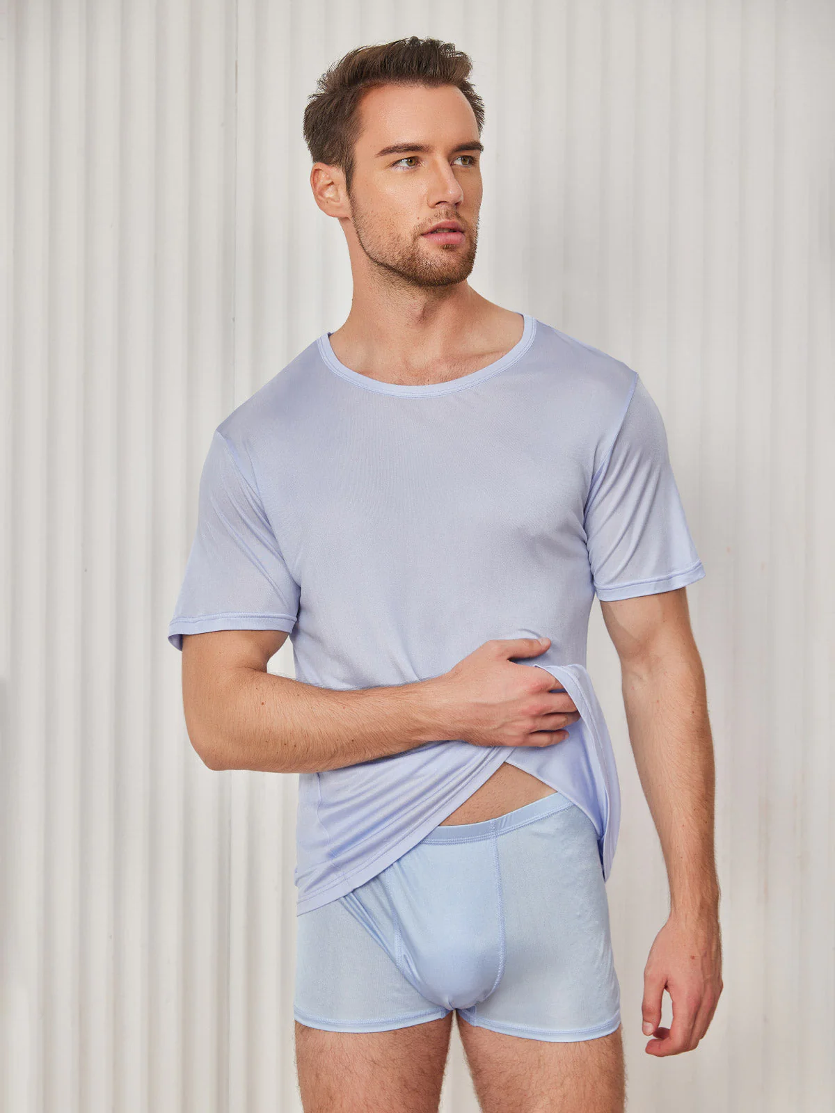 Mens Crew Neck Pure Silk T Shirt - Image 28