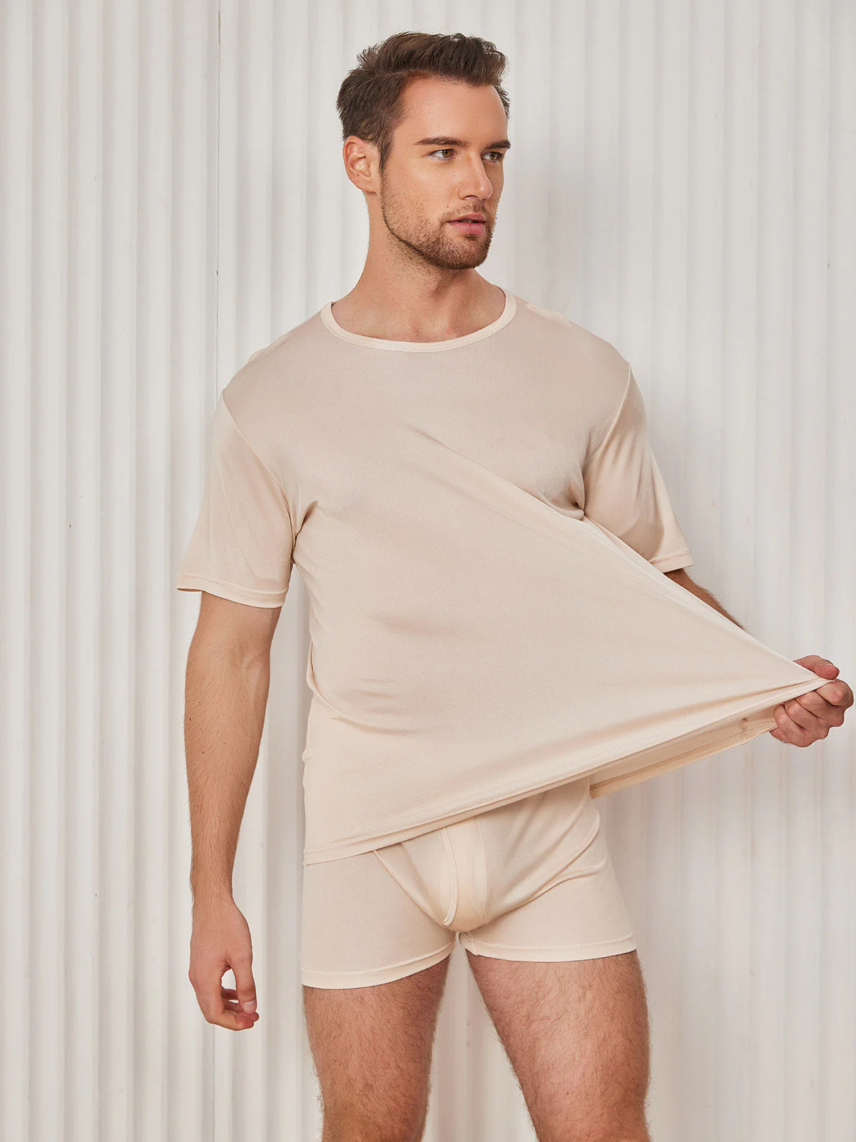 Mens Crew Neck Pure Silk T Shirt - Image 31