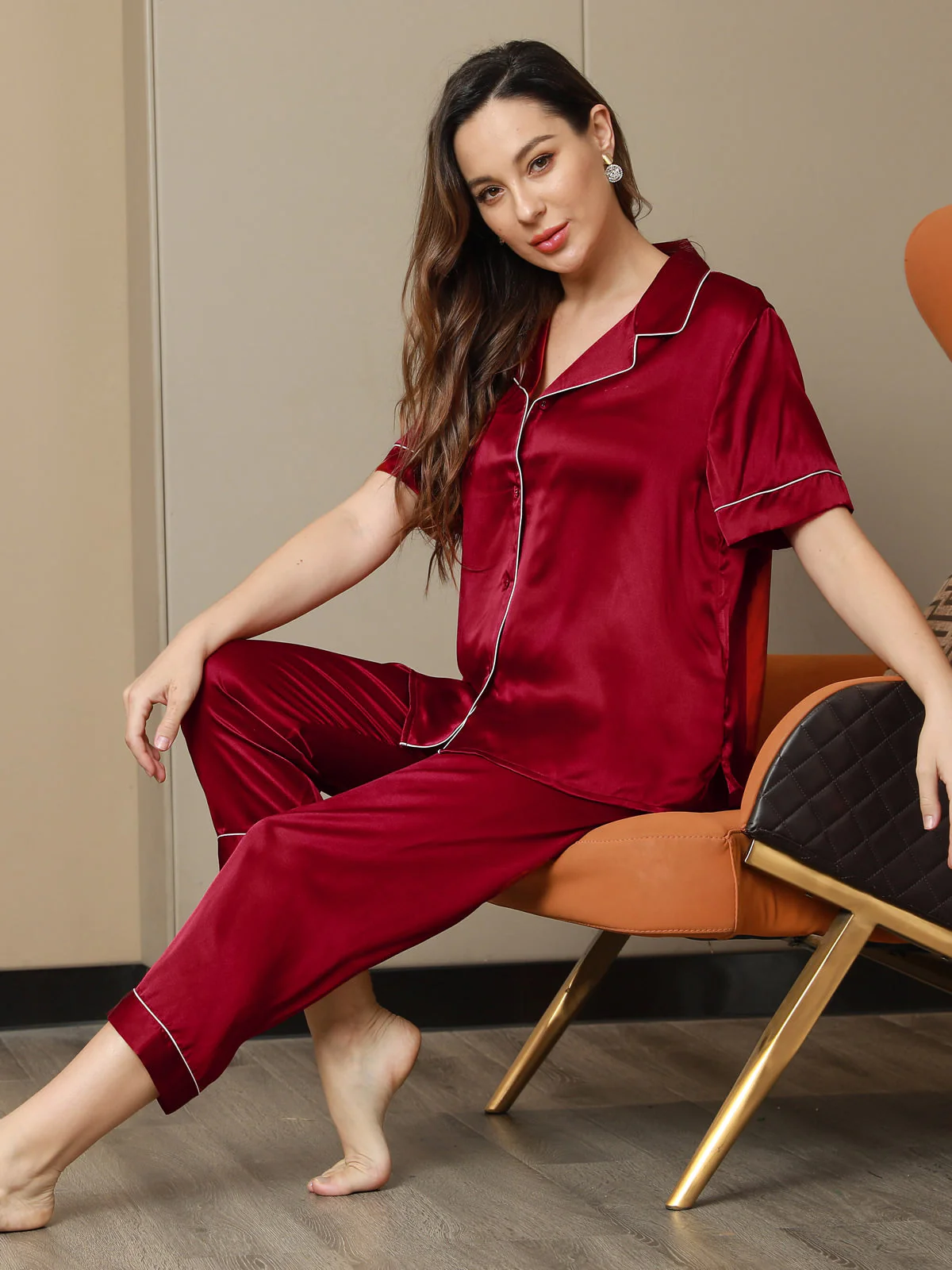 Women's Pure Silk Short Sleeve Pyjamas Set - Image 24
