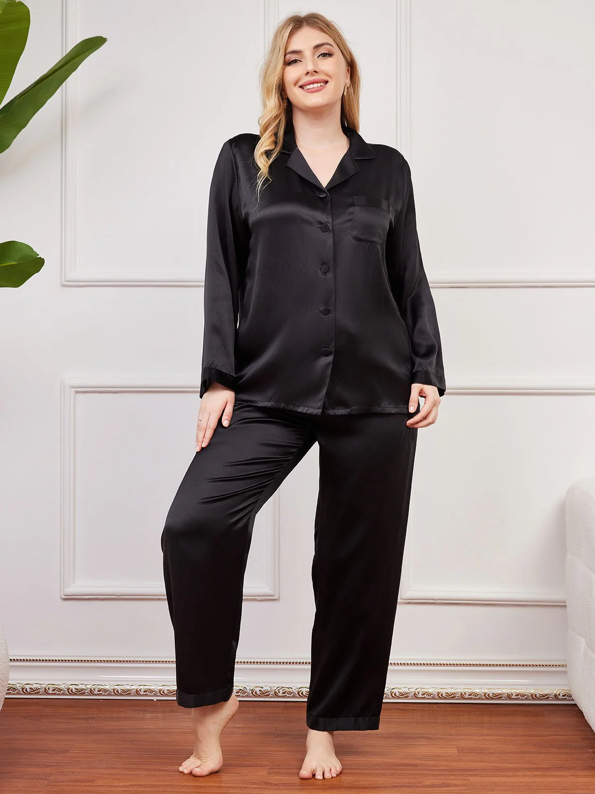 Clearance(Ships to UK Only) - Plus Size Pure Silk Button-Up Women’s Pyjamas - Image 7