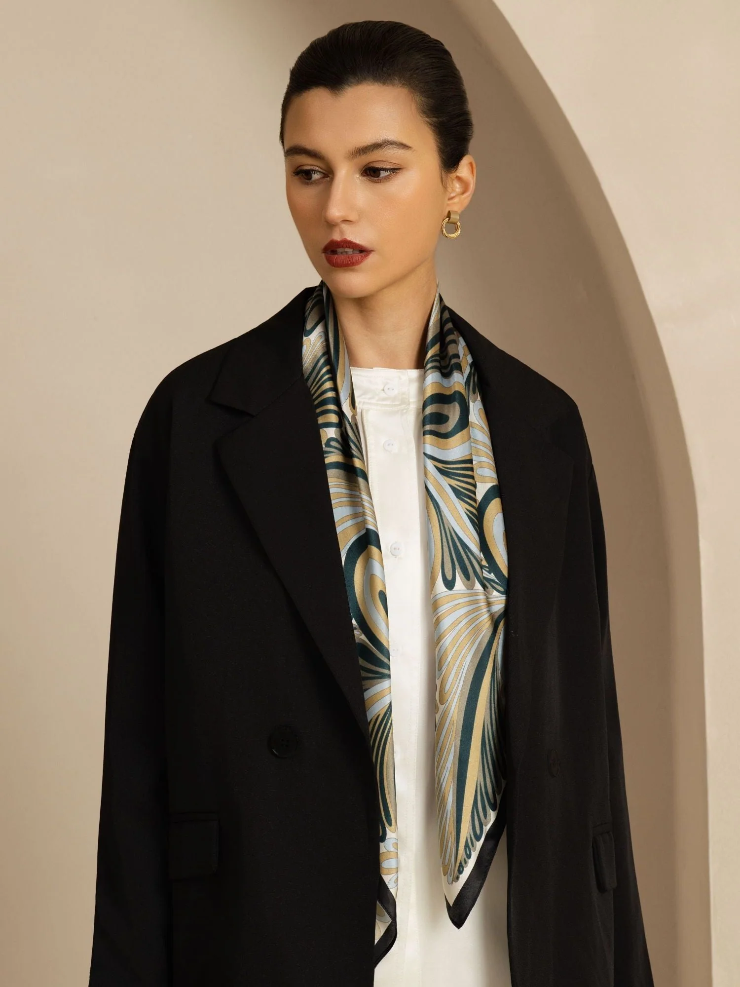 Pure Silk Abstract Floral Pattern  Square Scarf - Size 90x90cm - Image 3