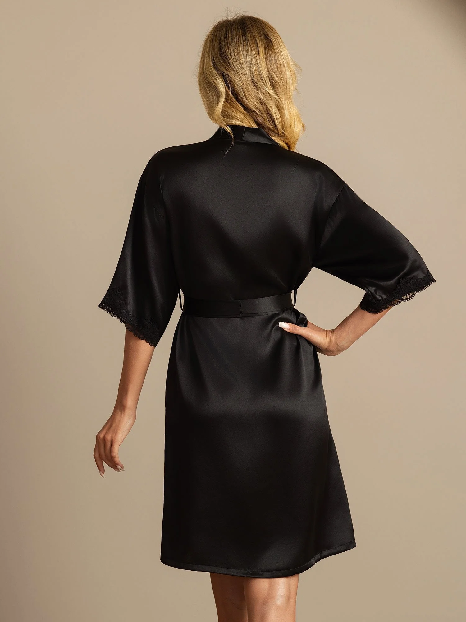 Pure Silk Basic Women's Robe with Lace Design - Image 19