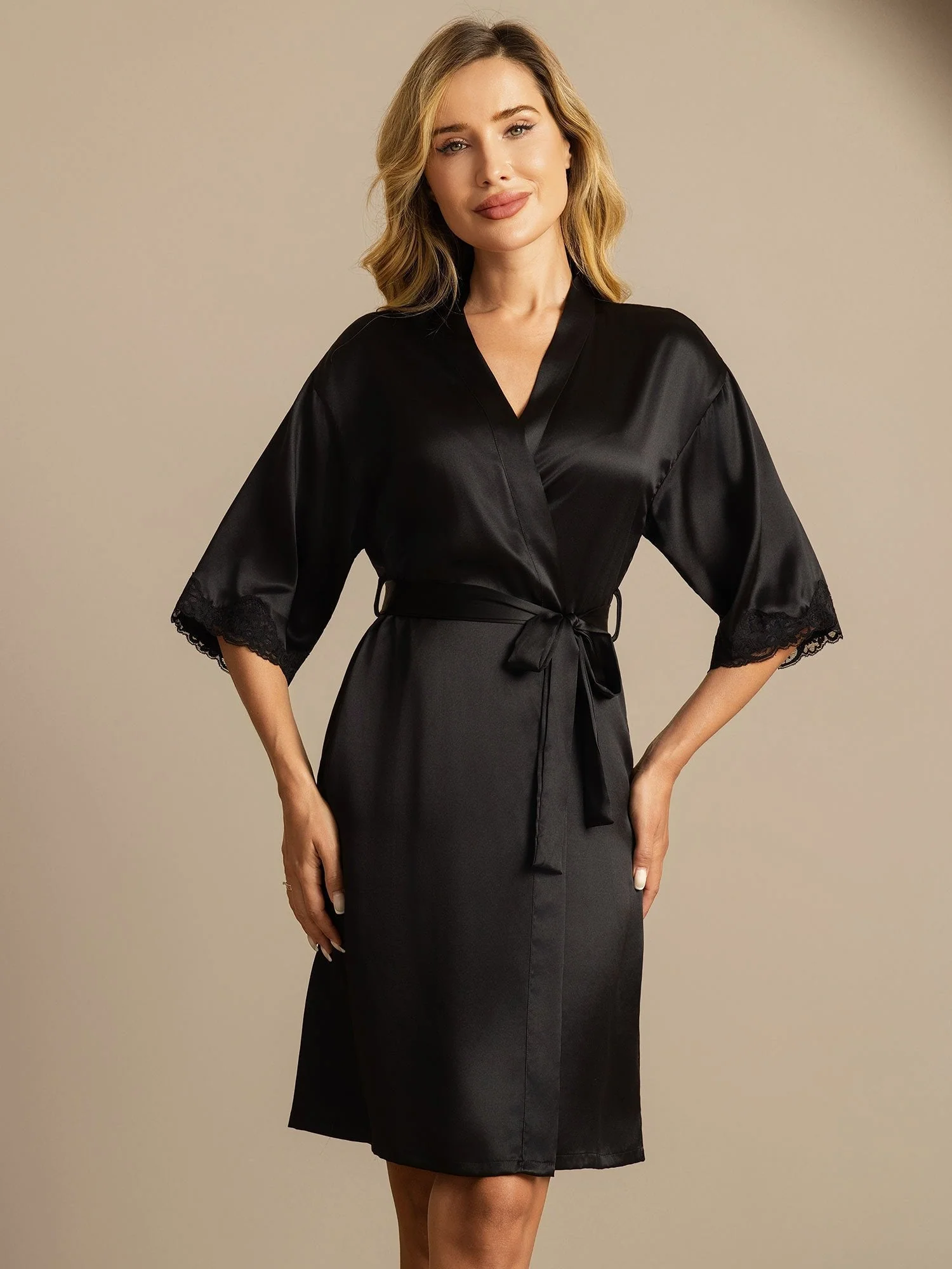 Pure Silk Basic Women's Robe with Lace Design - Image 20