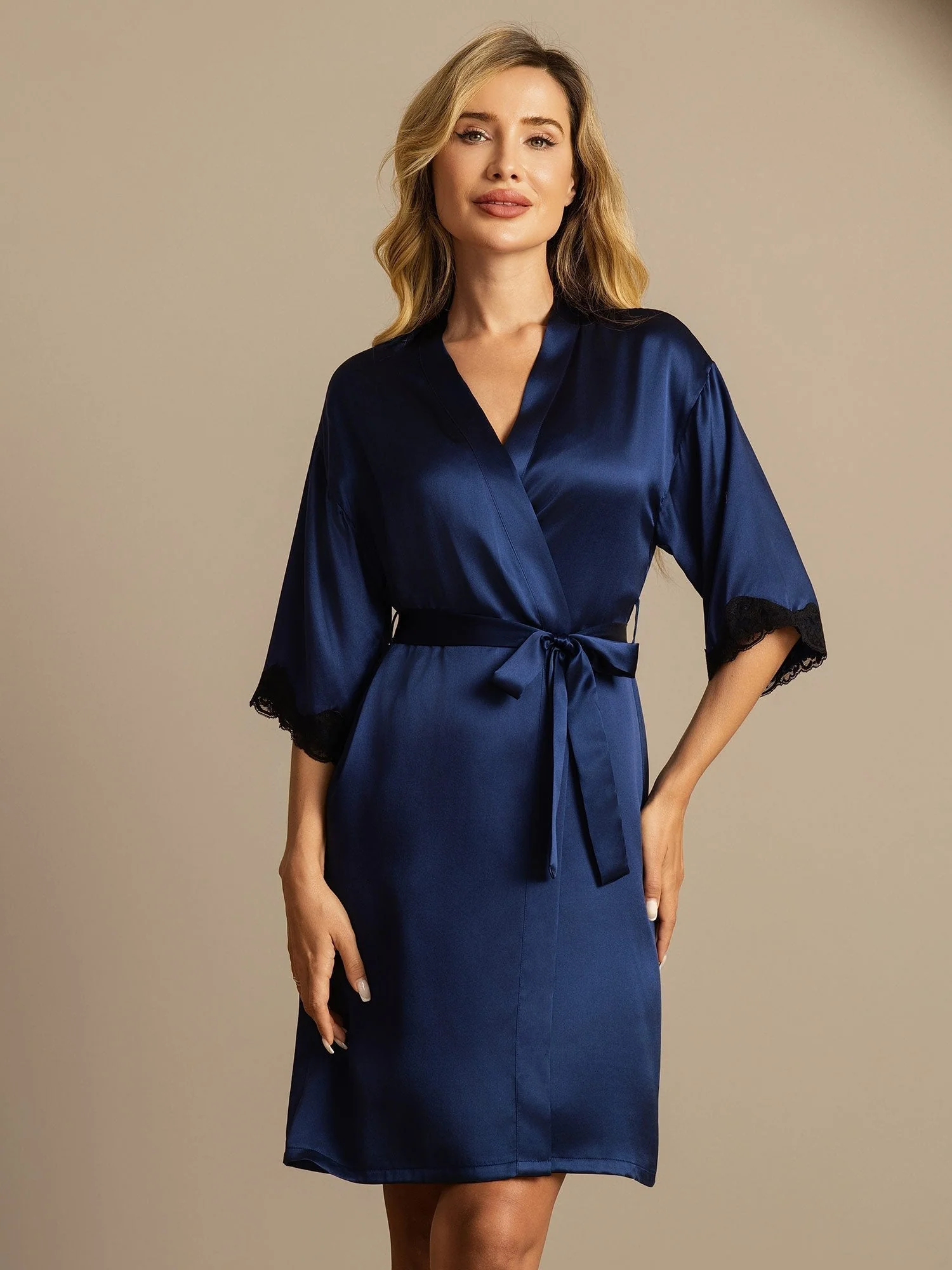Pure Silk Basic Women's Robe with Lace Design - Image 8