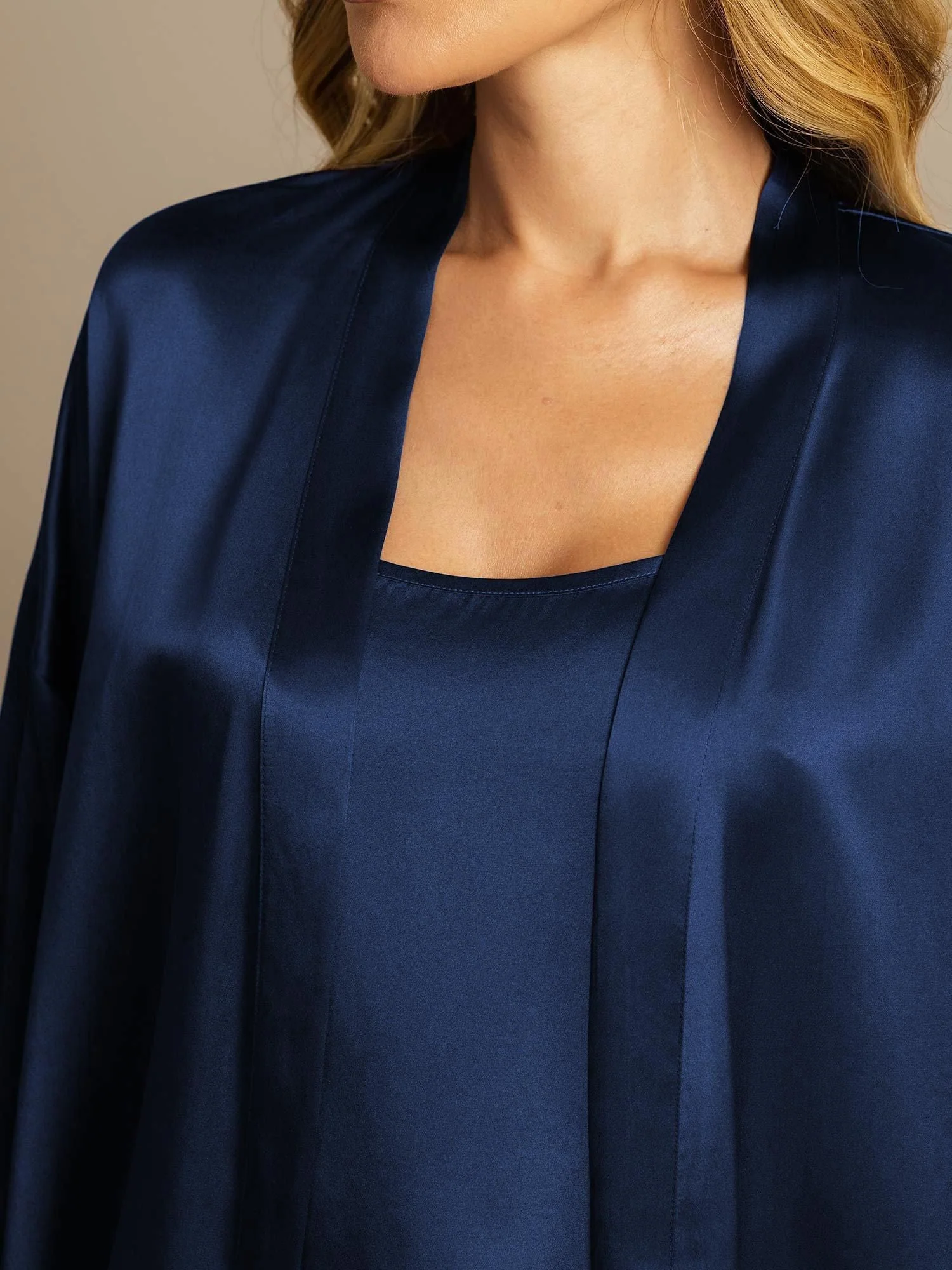 Pure Silk Belted Robe and Spaghetti Strap Camisole Set 3Pcs - Image 4