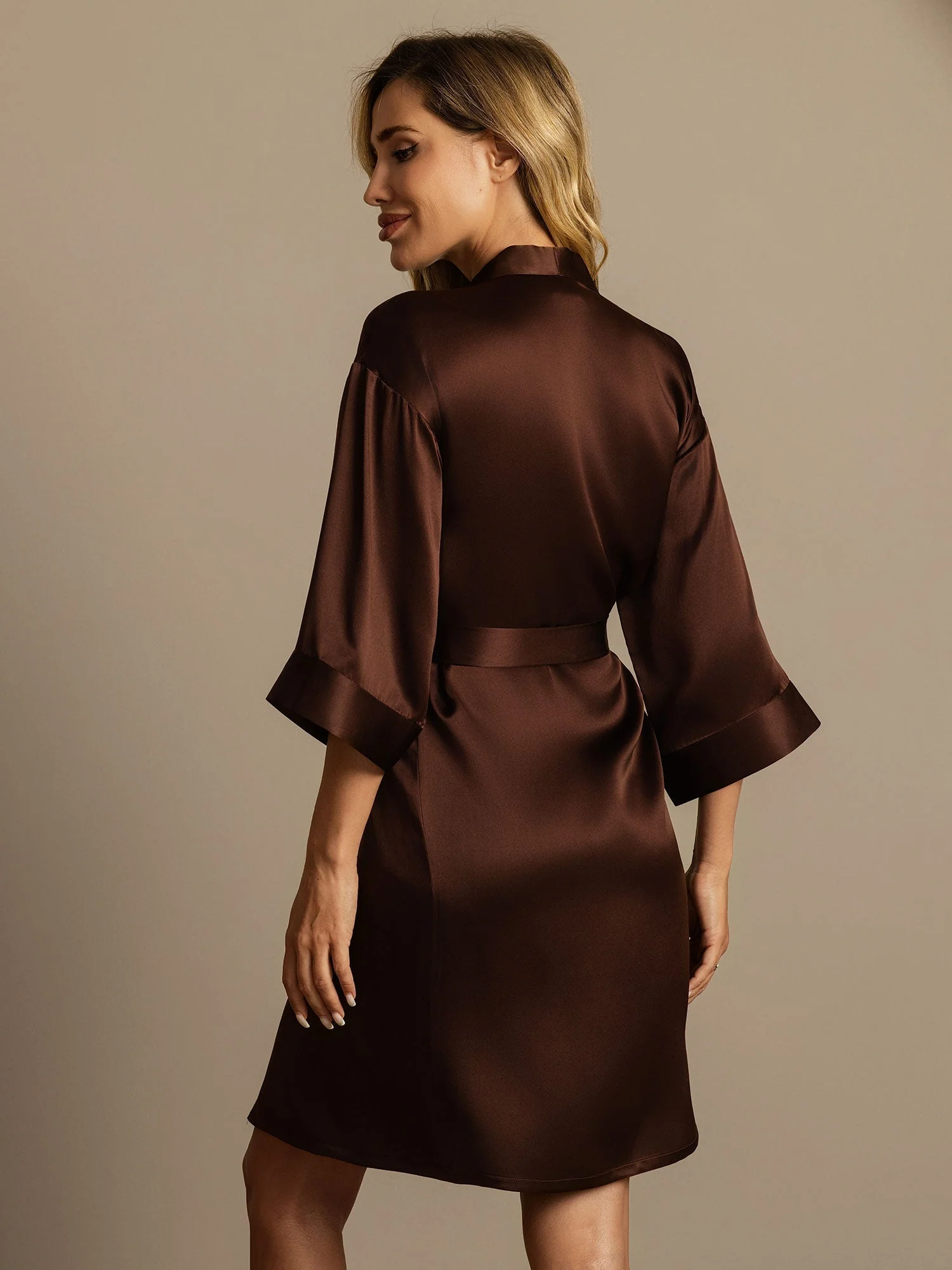 Pure Silk 3/4 Sleeve Women's Kimono Wrap Dressing Gown - Image 14