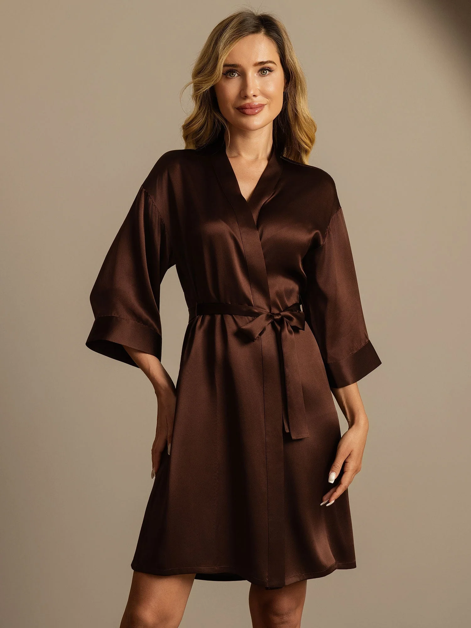 Pure Silk 3/4 Sleeve Women's Kimono Wrap Dressing Gown - Image 17