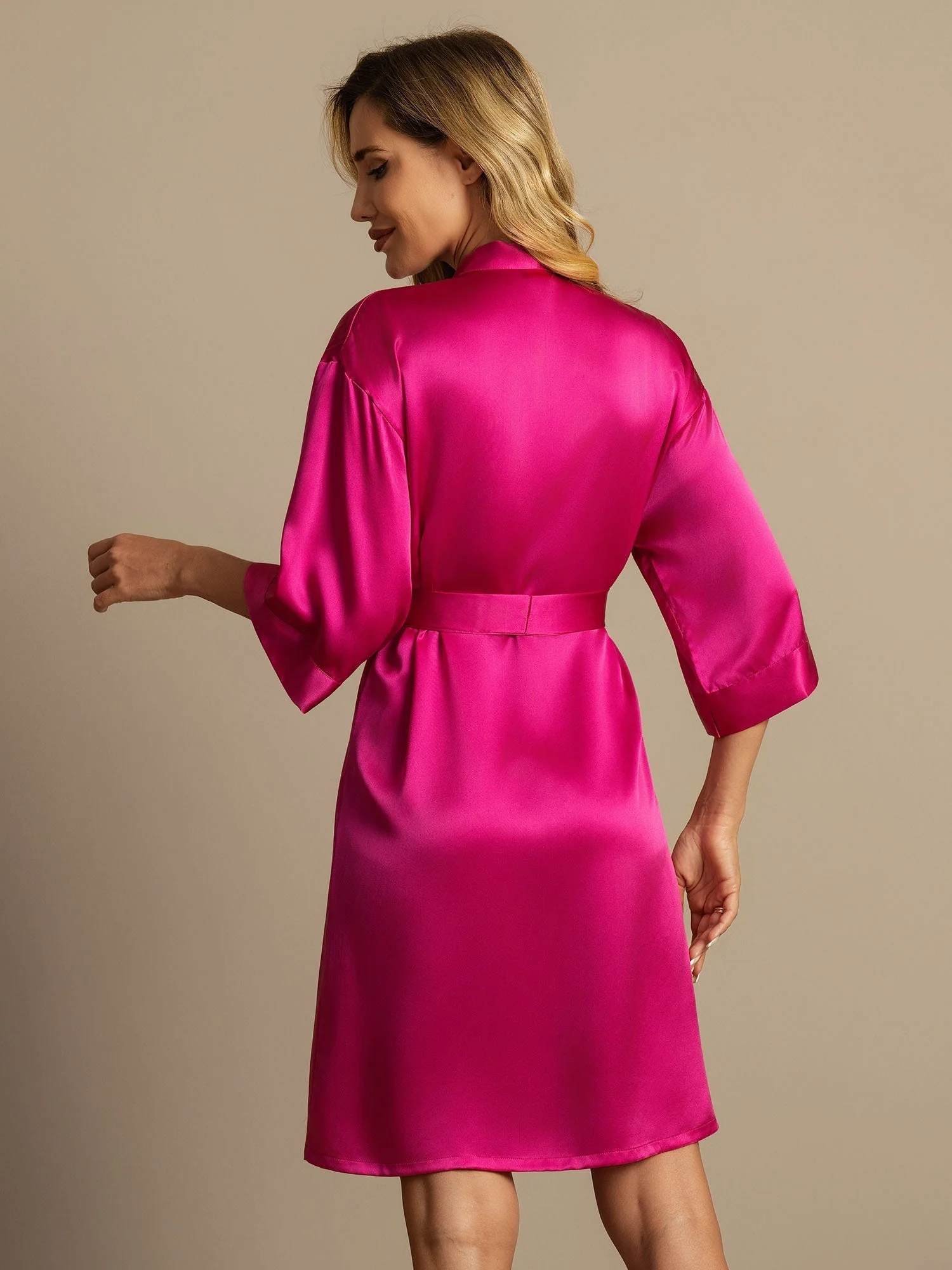 Pure Silk 3/4 Sleeve Women's Kimono Wrap Dressing Gown - Image 33