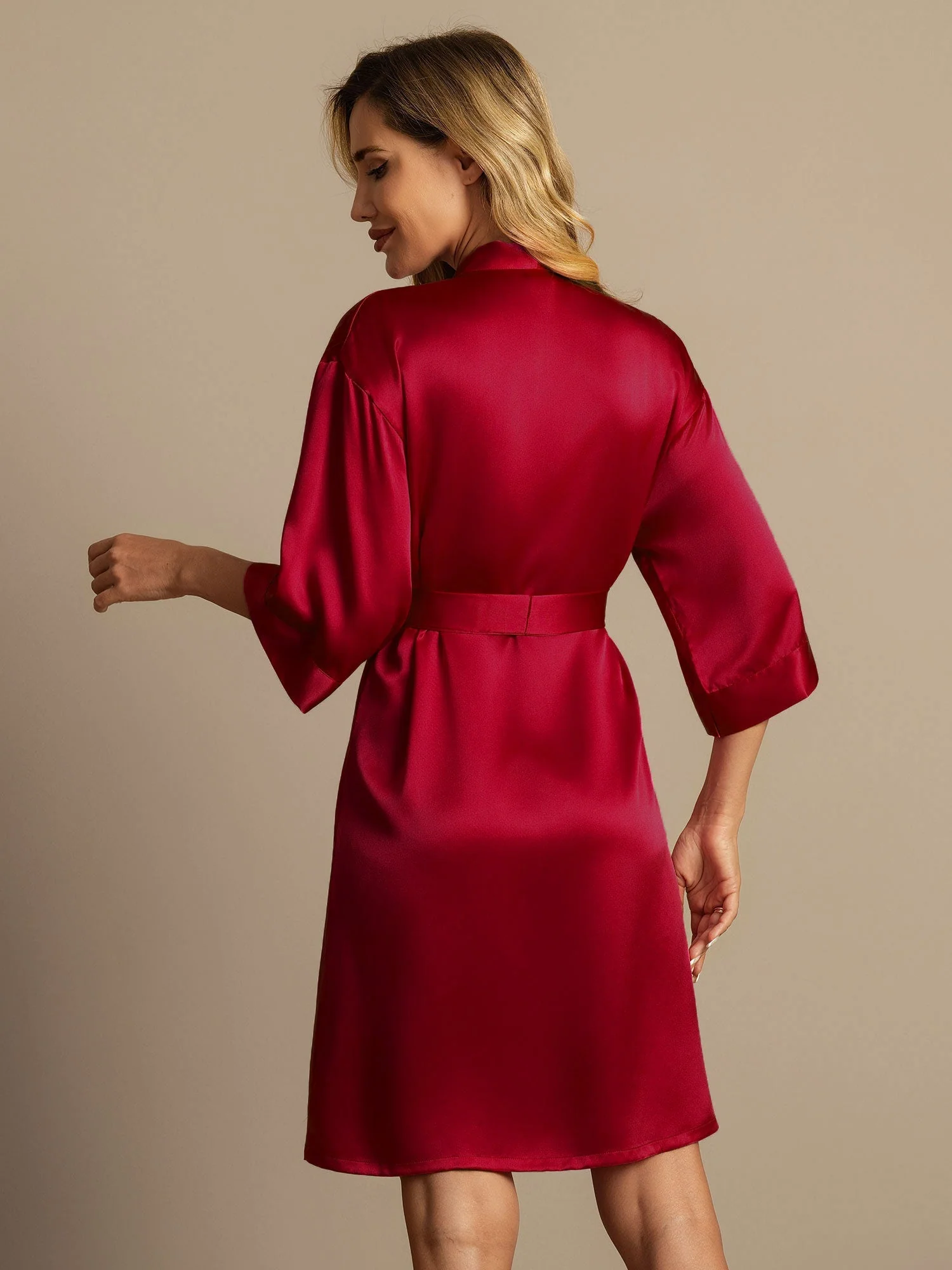 Pure Silk 3/4 Sleeve Women's Kimono Wrap Dressing Gown - Image 58