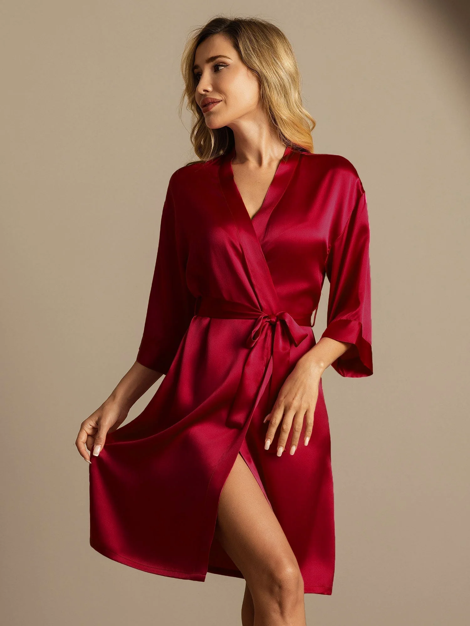 Pure Silk 3/4 Sleeve Women's Kimono Wrap Dressing Gown - Image 59