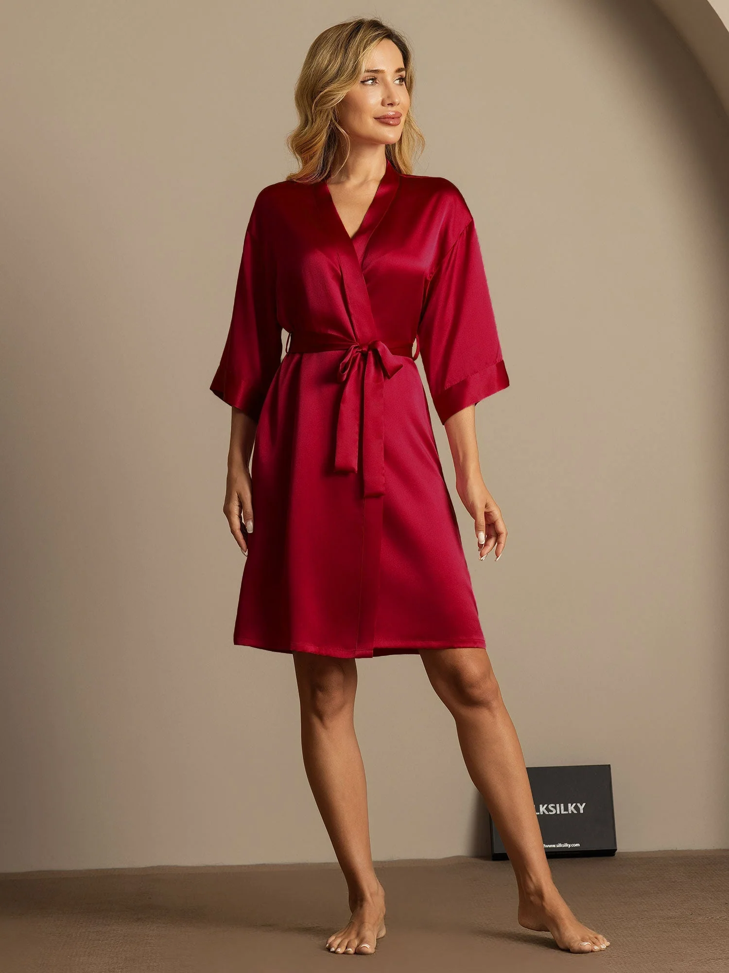 Pure Silk 3/4 Sleeve Women's Kimono Wrap Dressing Gown - Image 62