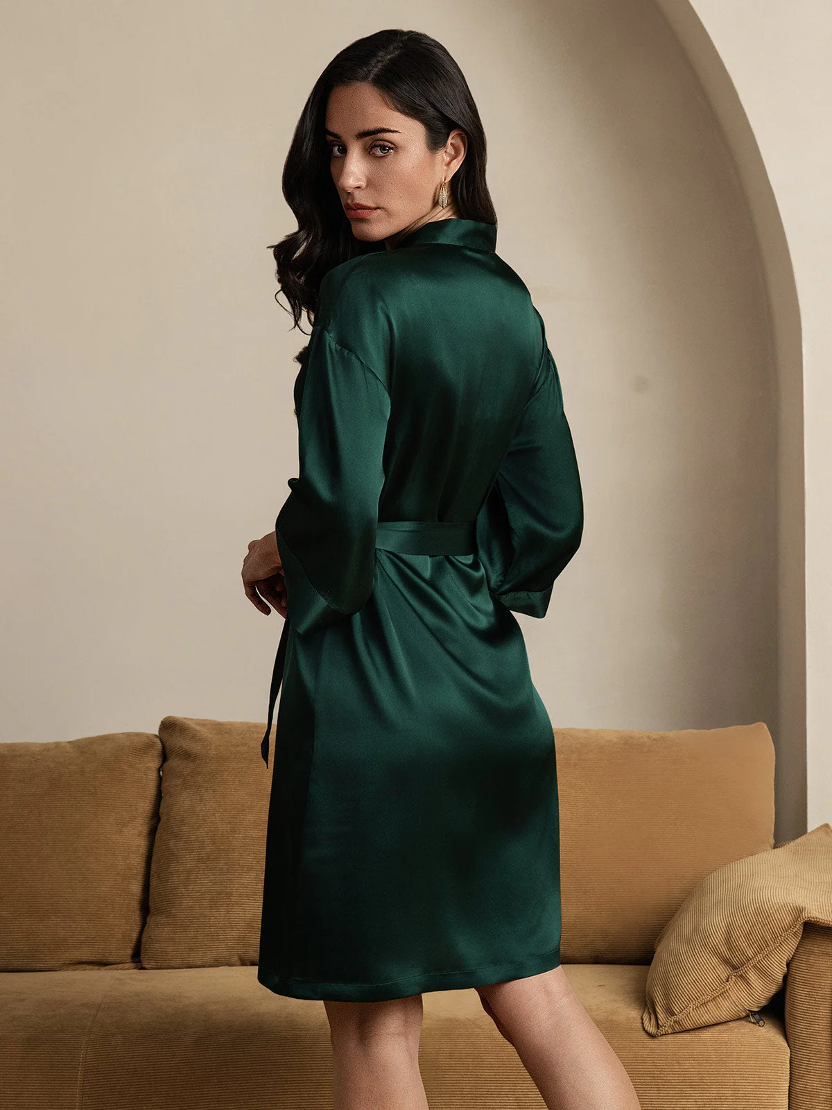 Pure Silk 3/4 Sleeve Women's Kimono Wrap Dressing Gown - Image 7