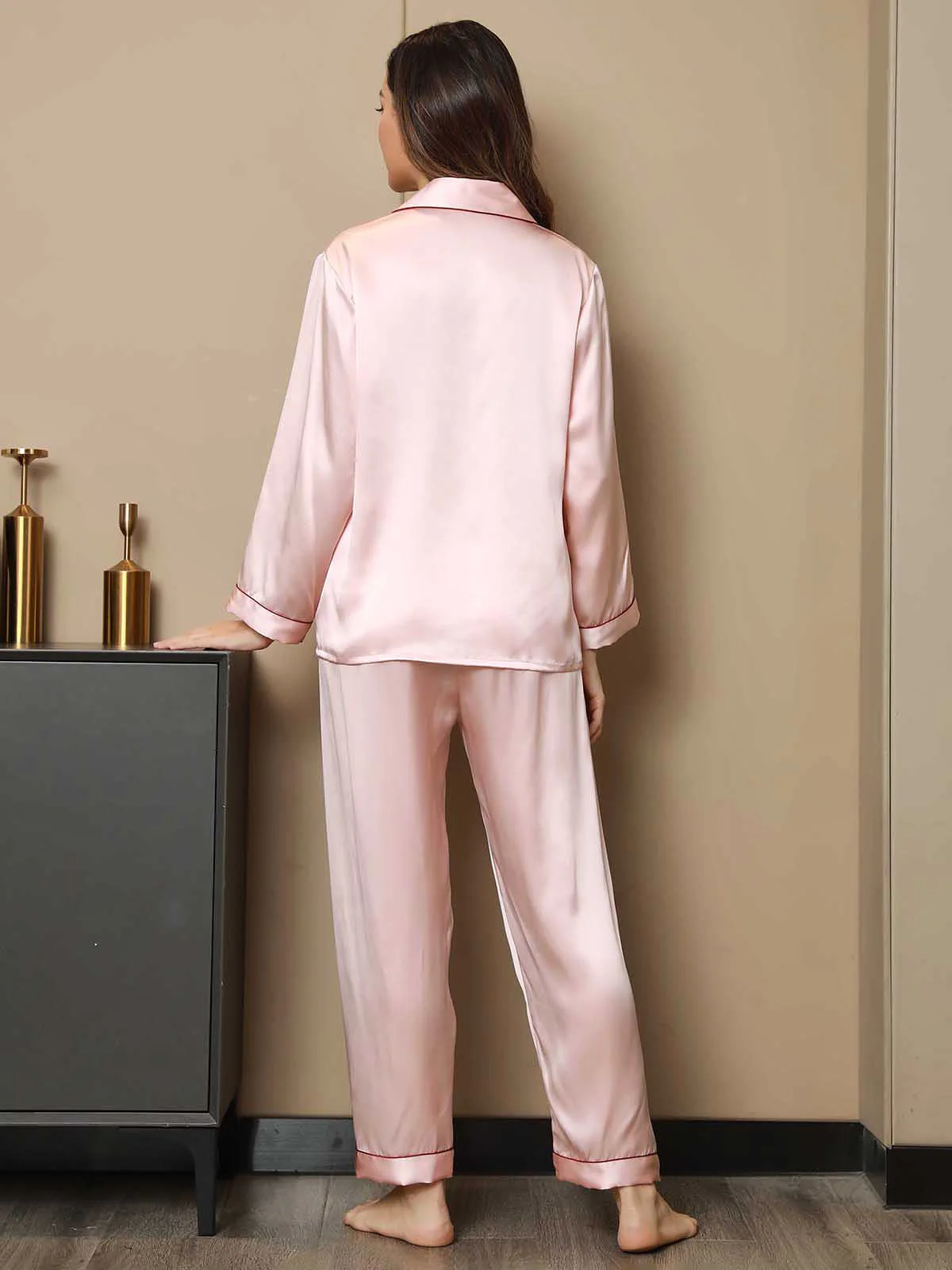 Women's Pure Silk Long Sleeve Notch Collar Pyjamas Set - Image 67