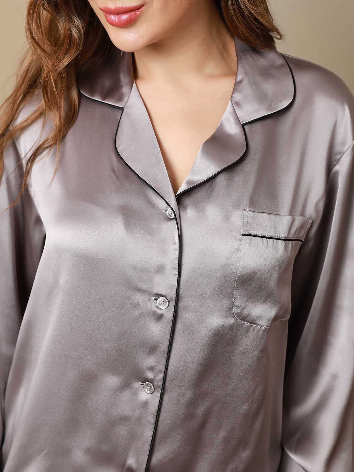 Women's Pure Silk Long Sleeve Notch Collar Pyjamas Set - Image 93