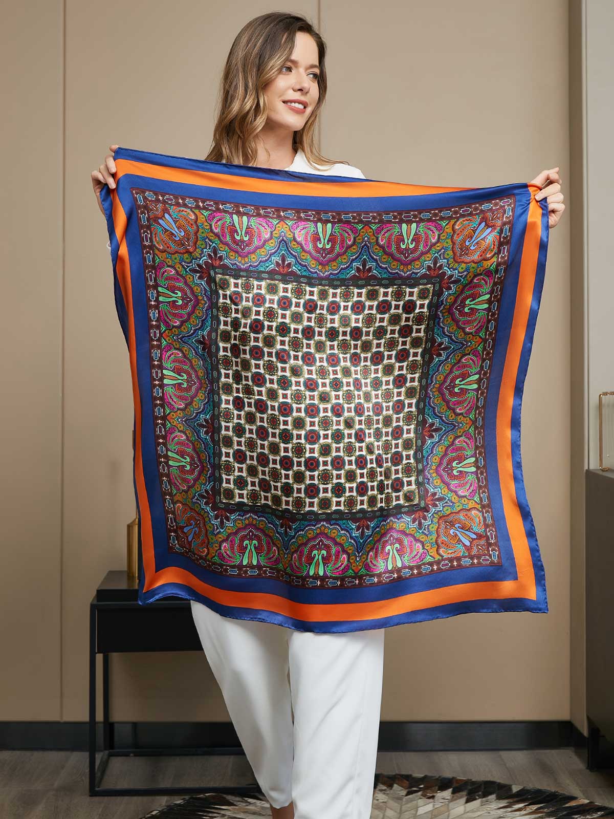 Pure Silk Bohemian Square Scarf / Shawl 86x86cm - Image 3