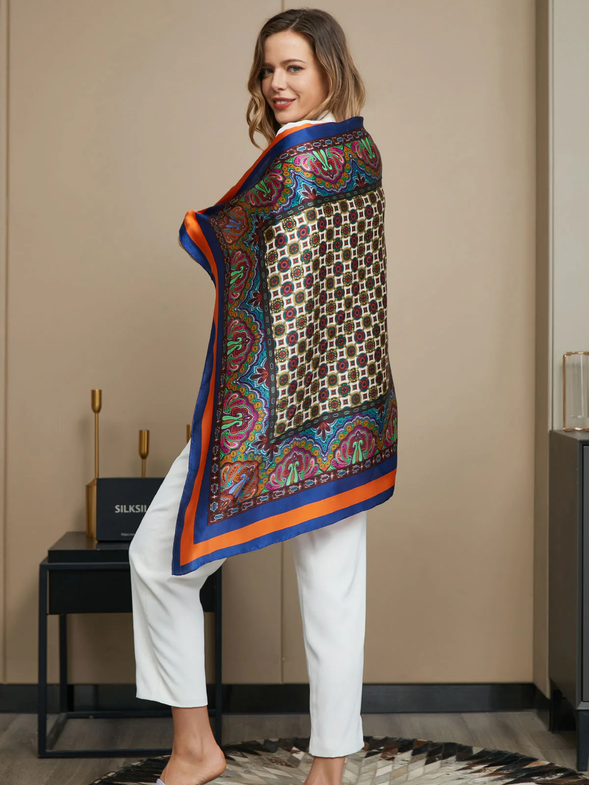 Pure Silk Bohemian Square Scarf / Shawl 86x86cm - Image 6
